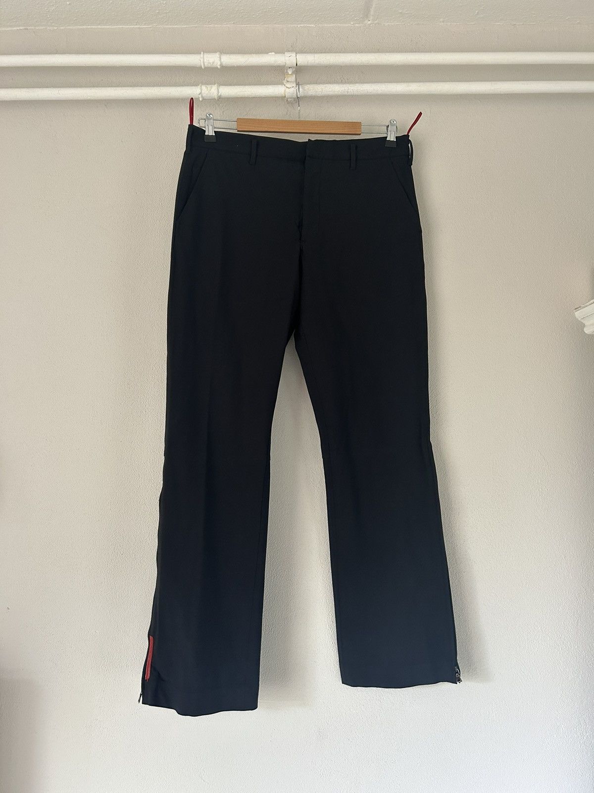 image of Prada Linea Rossa Black Nylon Pants With Red Logo Tab, Men's (Size 34)