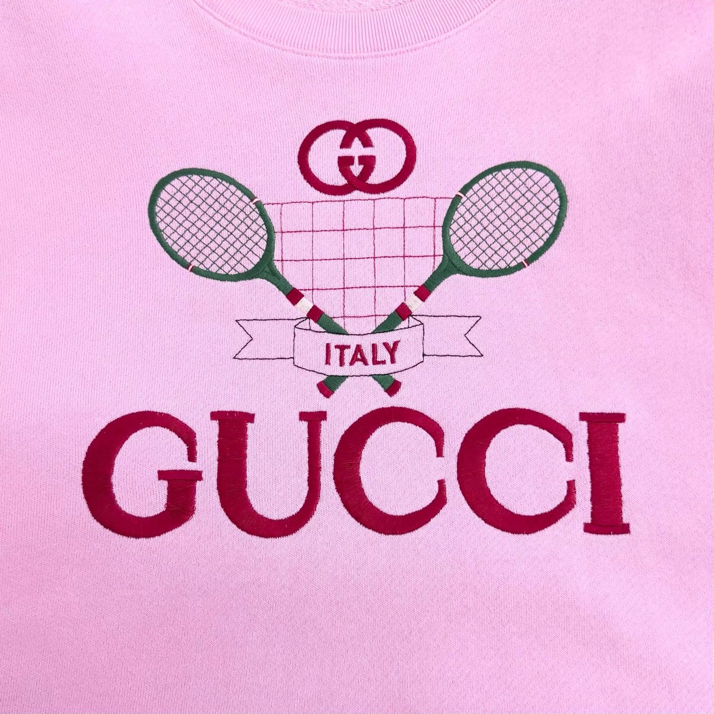 Gucci Gucci Pink Embroidered GG Tennis Logo Sweatshirt S Unisex Size US S / EU 44-46 / 1 - 4 Thumbnail