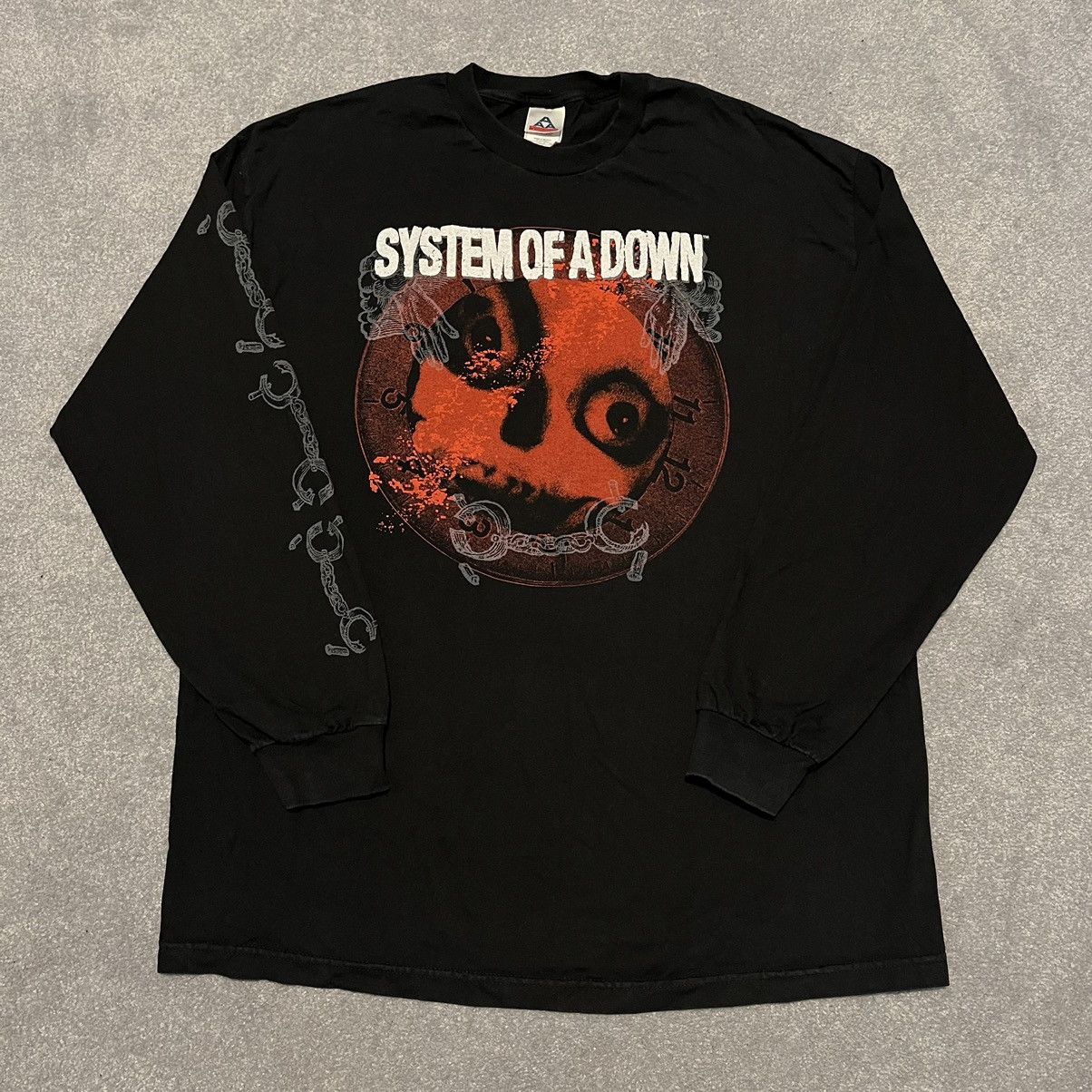 image of Band Tees x Rock T Shirt Vintage Y2K System Of A Down Kill Rock N Roll Longsleeve Tee in Black/Red/