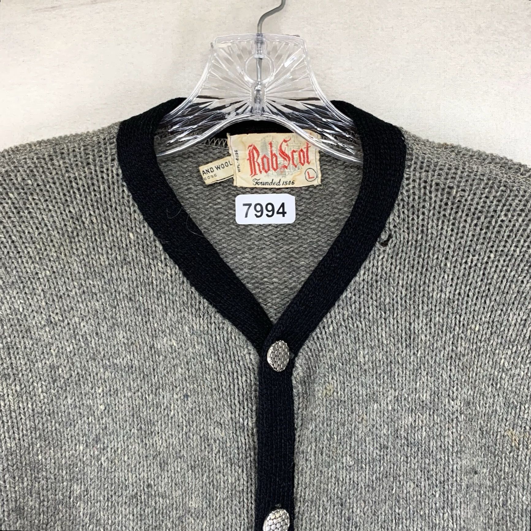Vintage VINTAGE Rob Scot Men's Sweater Cardigan Wool L Gray Knitted 80s Bohemian Casual Size US L / EU 52-54 / 3 - 6 Thumbnail