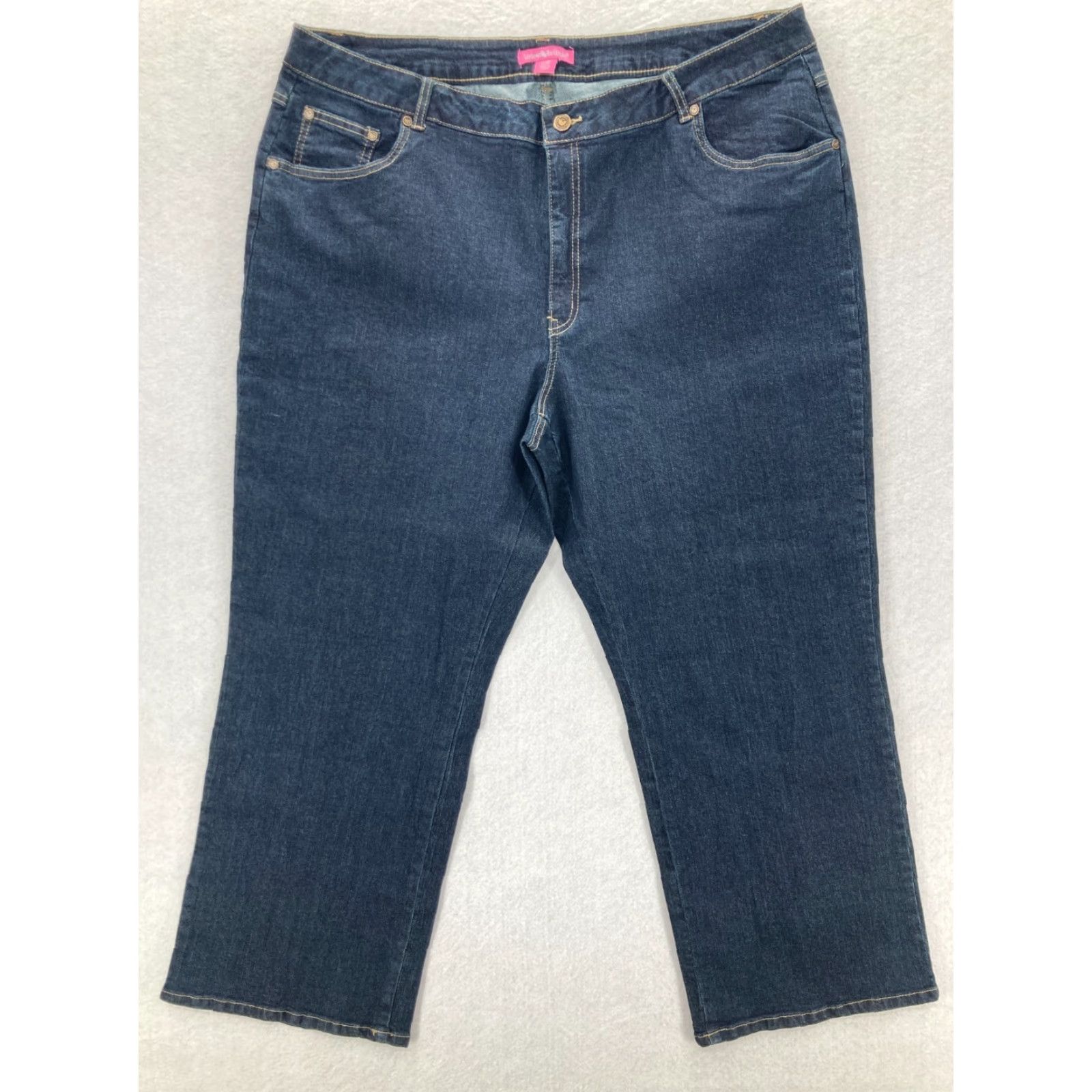 Vintage Woman Within Jeans Womens Size 22 Petite Dark Wash Denim High Rise Straight Jeans Shaft 27 in Blue Womens Jeans Size 40" / US 18 - 2 Thumbnail