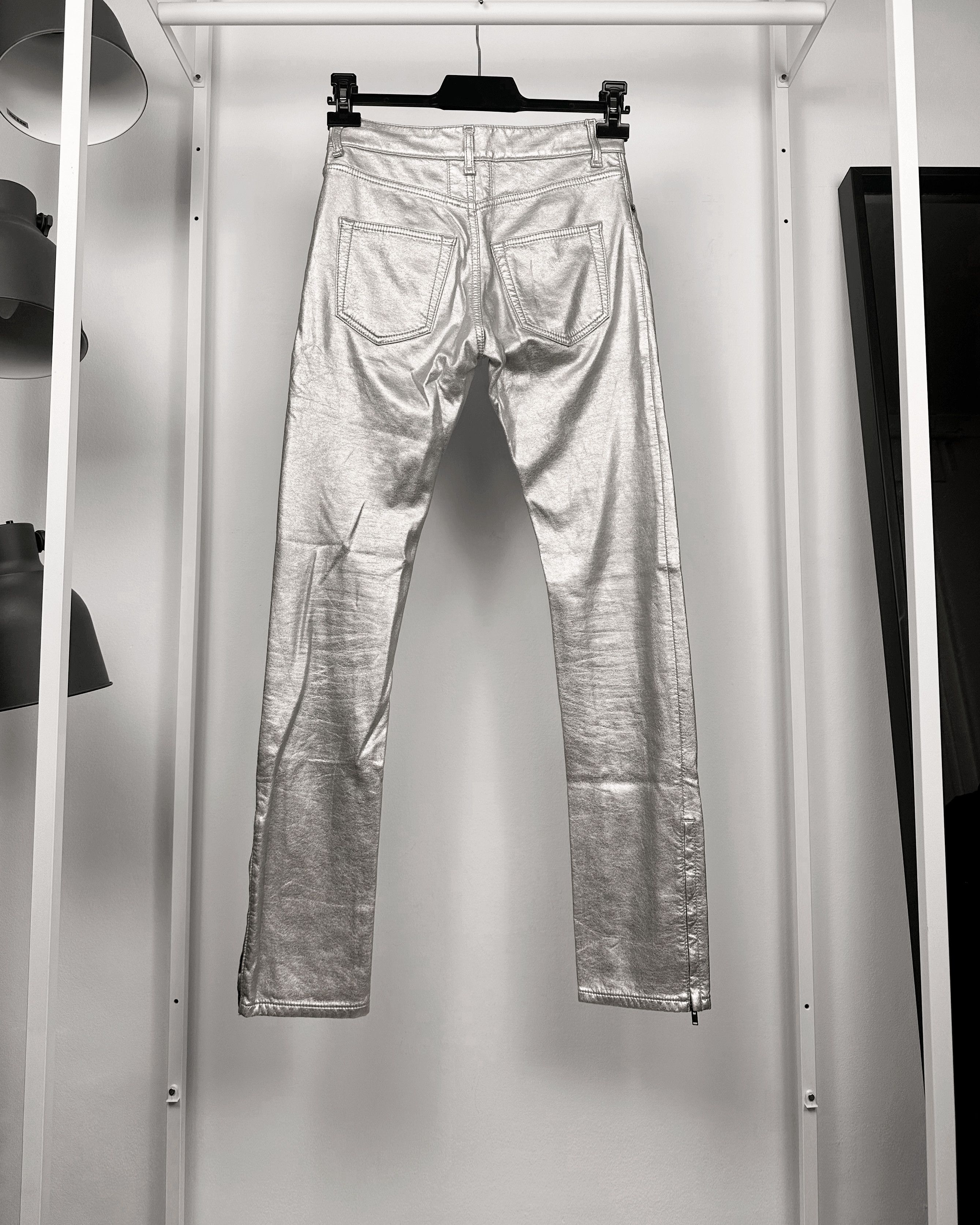 Hedi Slimane × Saint Laurent Paris Saint Laurent Paris Silver Sample Faux Leather Pants Size US 28 / EU 44 - 2 Thumbnail