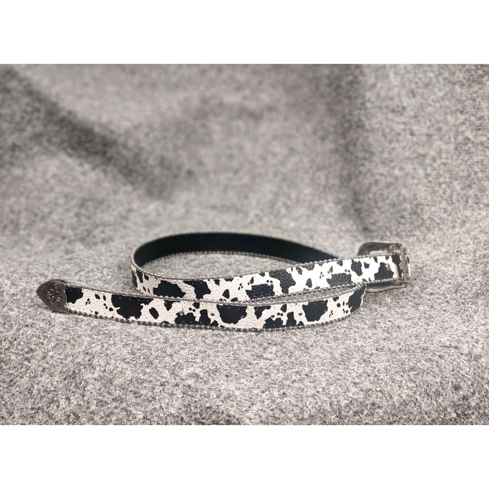 Logo 7 VINTAGE Hysteric Japan style Y2K Metal Logo Black Cow Print Leather Belt Women One Size Adjustable Studded Pattern Animal Print 90s Logo Vintage Belt Size ONE SIZE - 6 Thumbnail