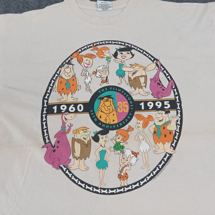 VTG 90s GENUINE THE FLINTSTONES CARTOON T SHIRT DINO & PEBBLES BLUE M