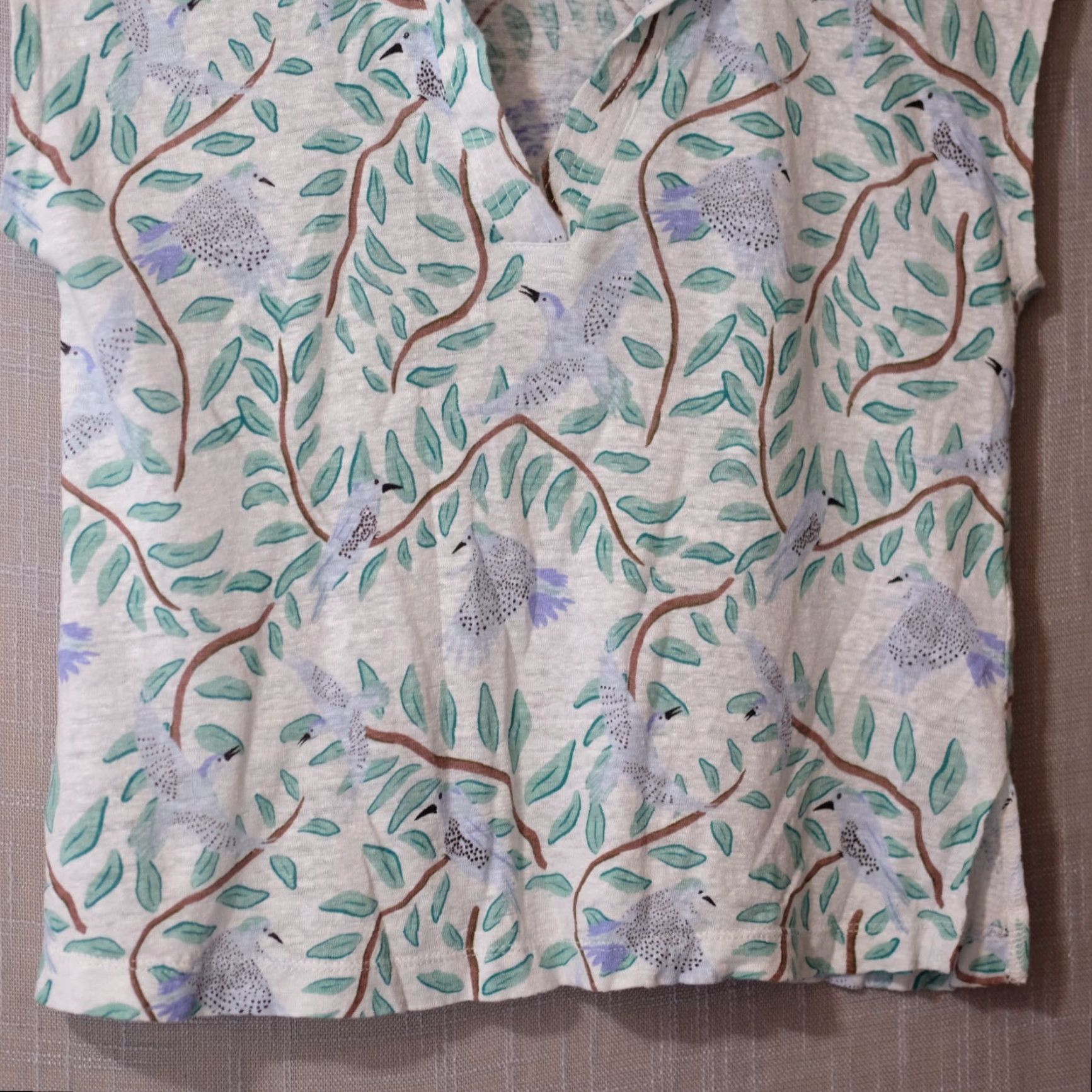 Vintage Nwot! Cynthia Rowley Top White/Green Leaves/Bird Print 100% Linen Size S Size S / US 4 / IT 40 - 3 Thumbnail
