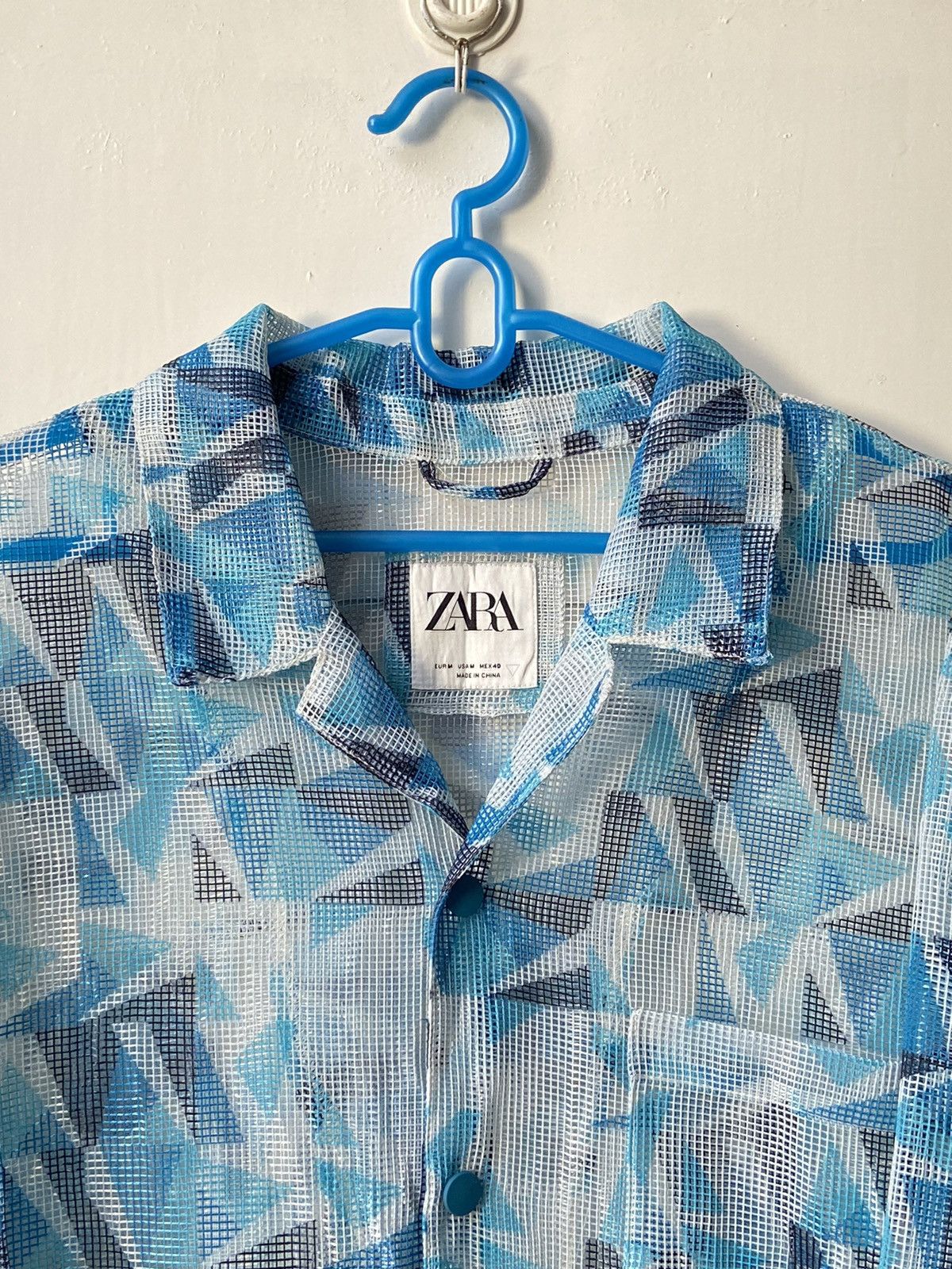 Zara ZARA Blue Striped Mesh Shirt Size US L / EU 52-54 / 3 - 13 Thumbnail