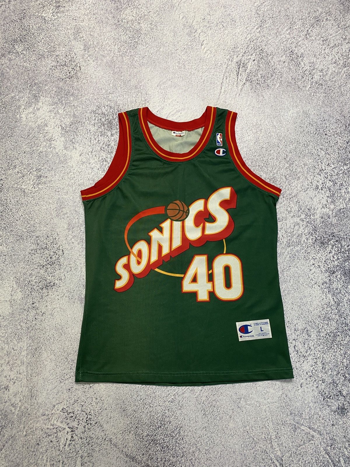 image of Vintage Champion Seattle Supersonics Nba Jersey 40 Kemp in Green, Men's (Size Large)