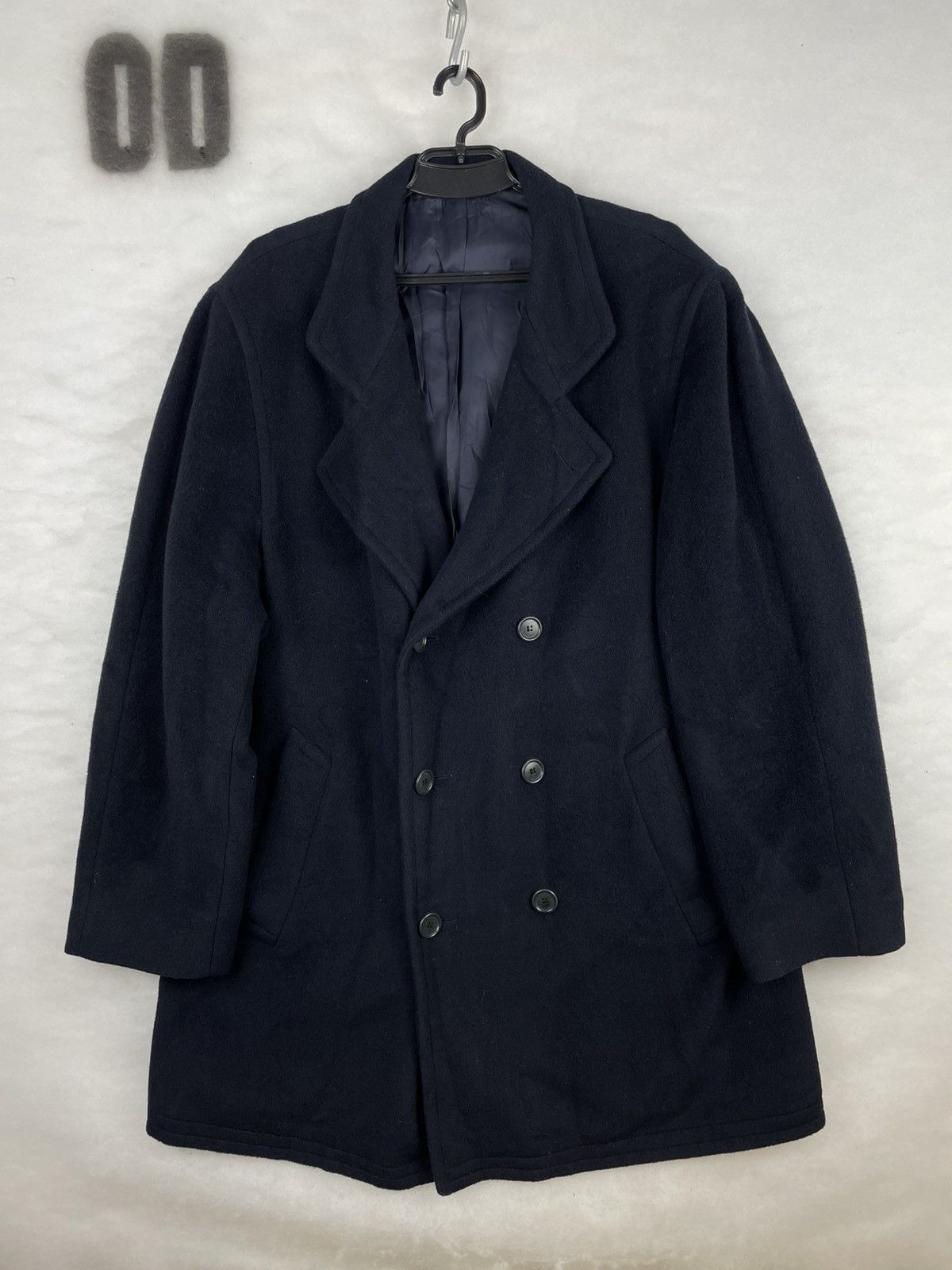 Canali Double Breasted Wool Coat Dark Blue Size 50