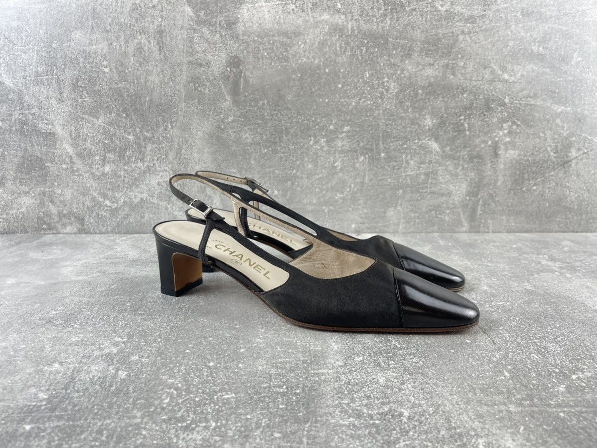 Chanel CHANEL Slingback Pumps 90s Grosgrain Leather Heels Shoes Size US 9 / IT 39 - 2 Thumbnail