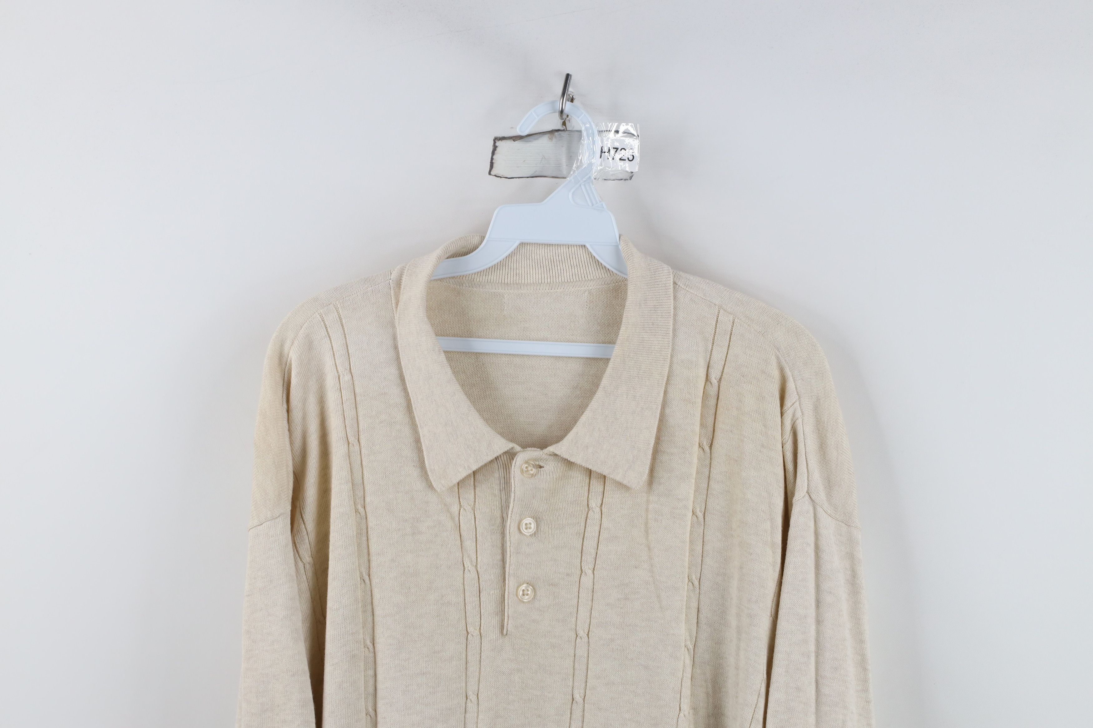 Vintage Vintage 90s Streetwear Cable Knit Long Sleeve Polo Beige Size US XXL / EU 58 / 5 - 2 Thumbnail