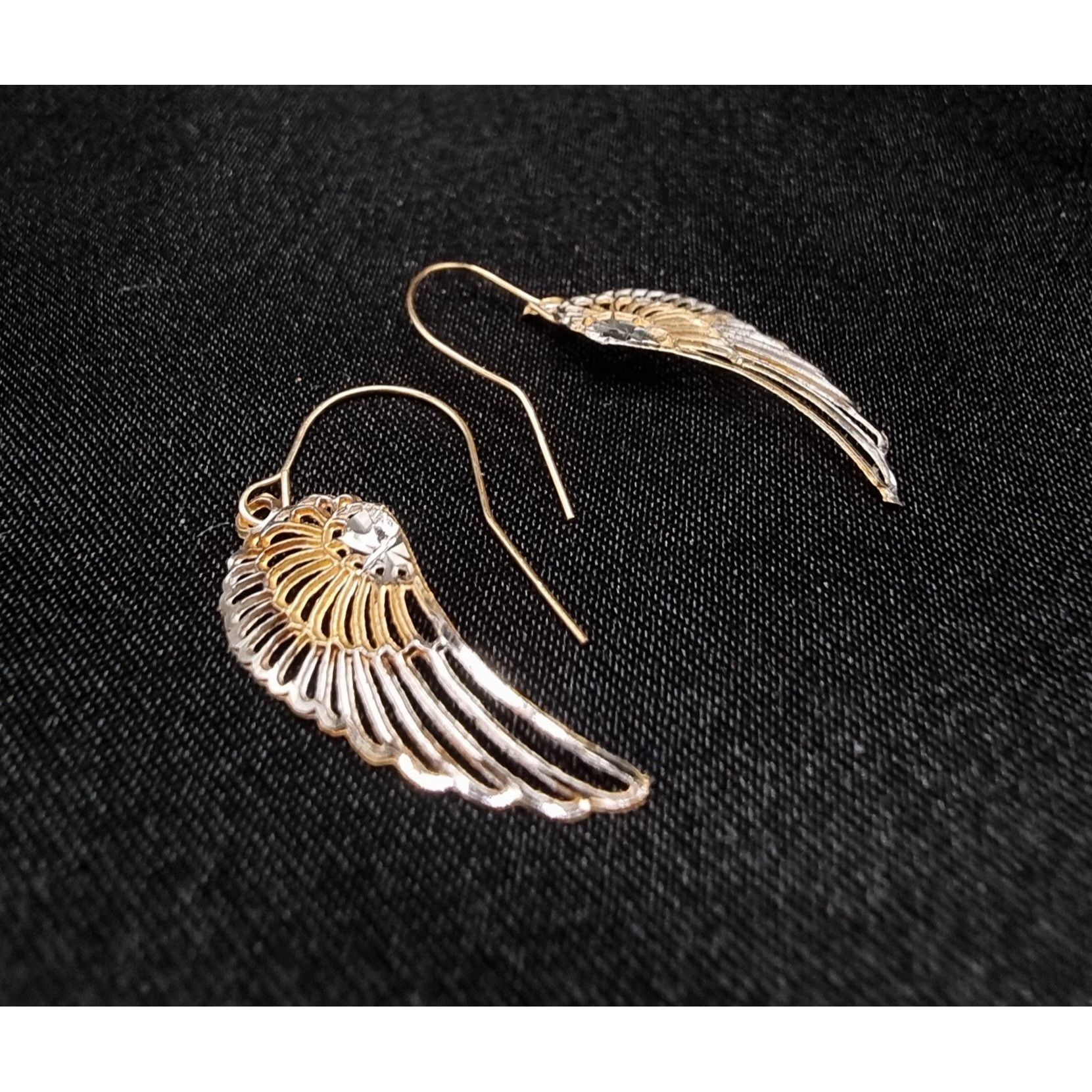 Vintage 10K Solid Gold Angel Wing Drop Earrings With Crystal Accents Size ONE SIZE - 3 Thumbnail