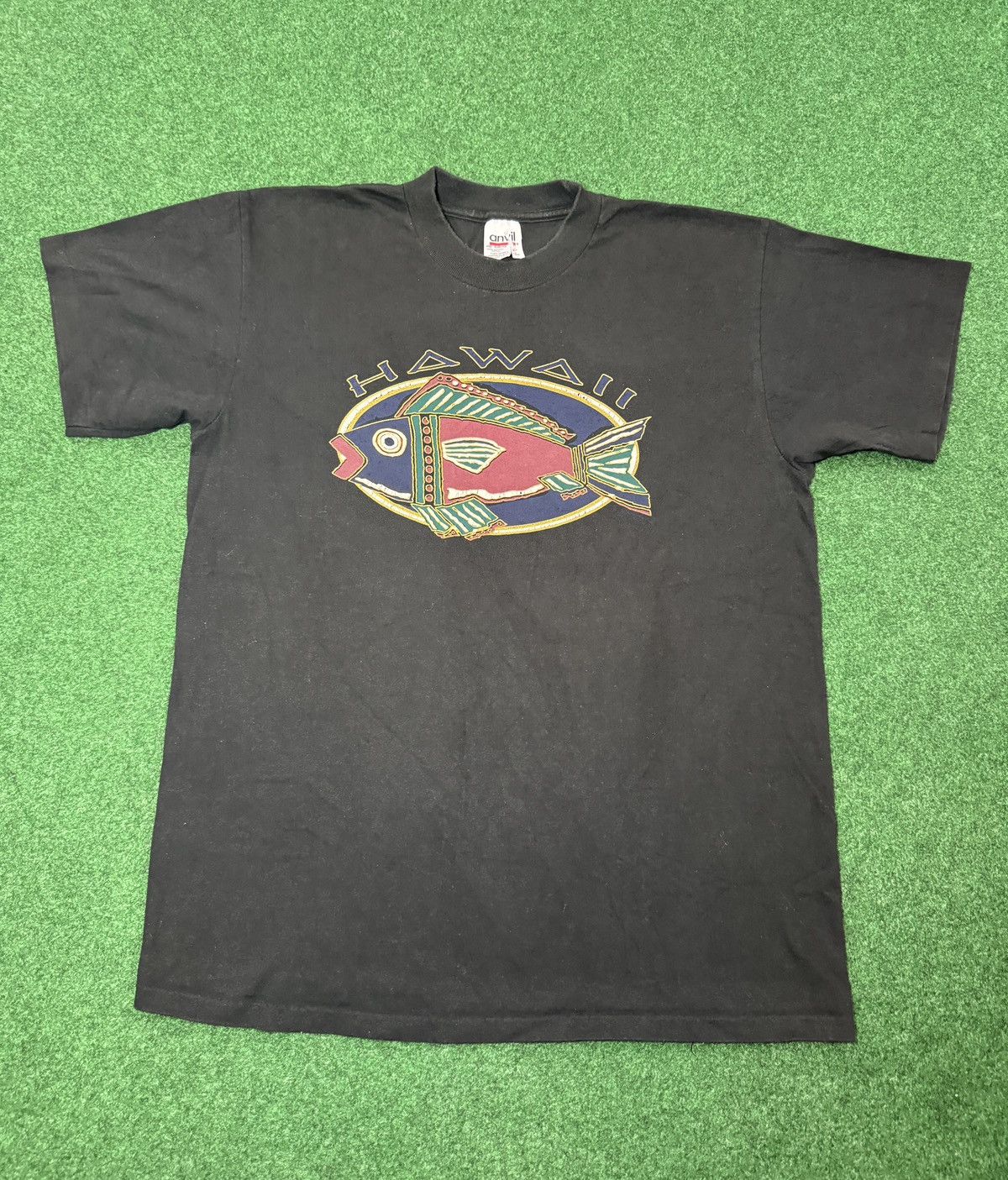 Anvil Vintage 90s Hawaii Fish Retro Large Graphic Surfer T Shirt Size US L / EU 52-54 / 3 - 1 Thumbnail
