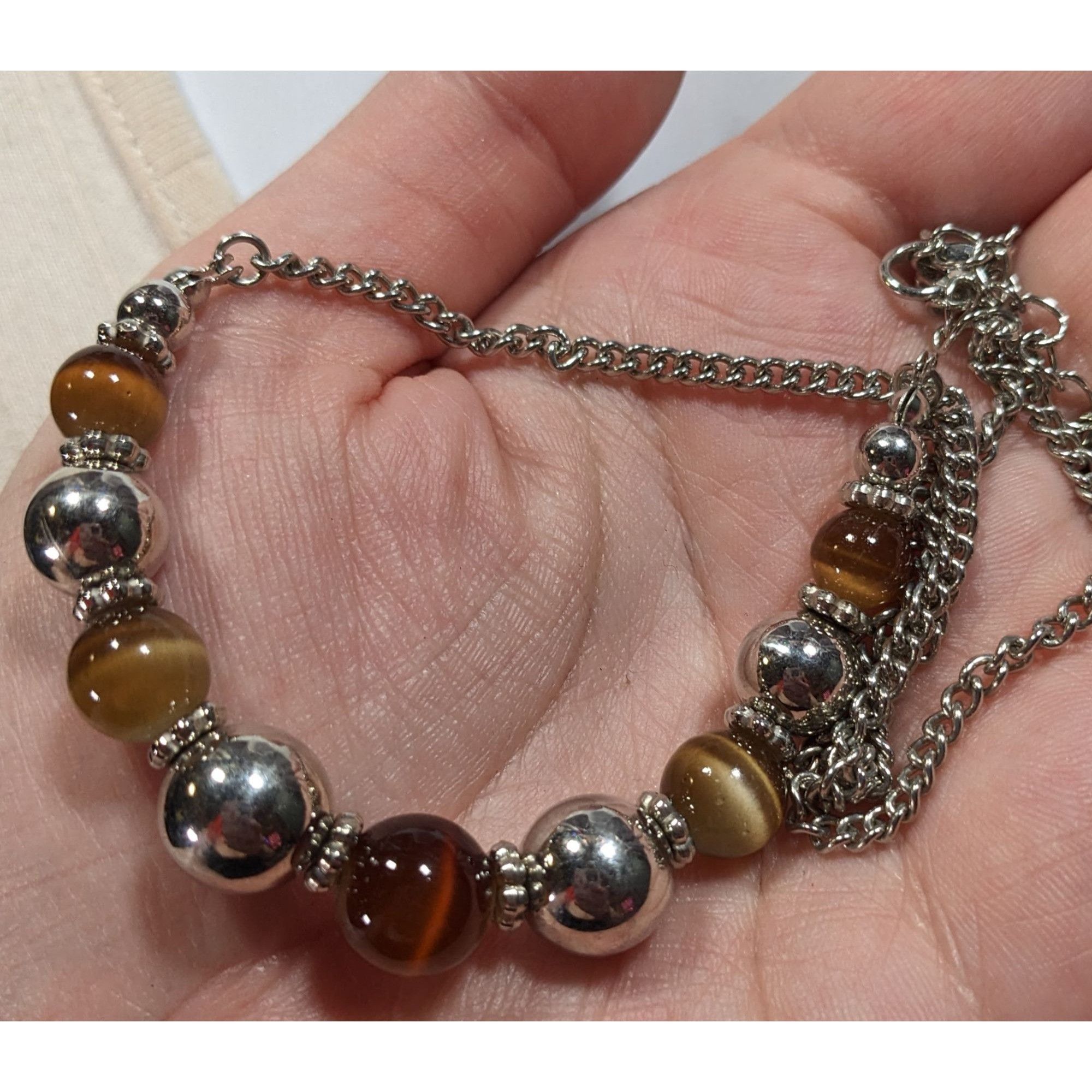 Other Casual Brown Cat Eye And Silver Tone Beaded Necklace Size ONE SIZE - 5 Thumbnail