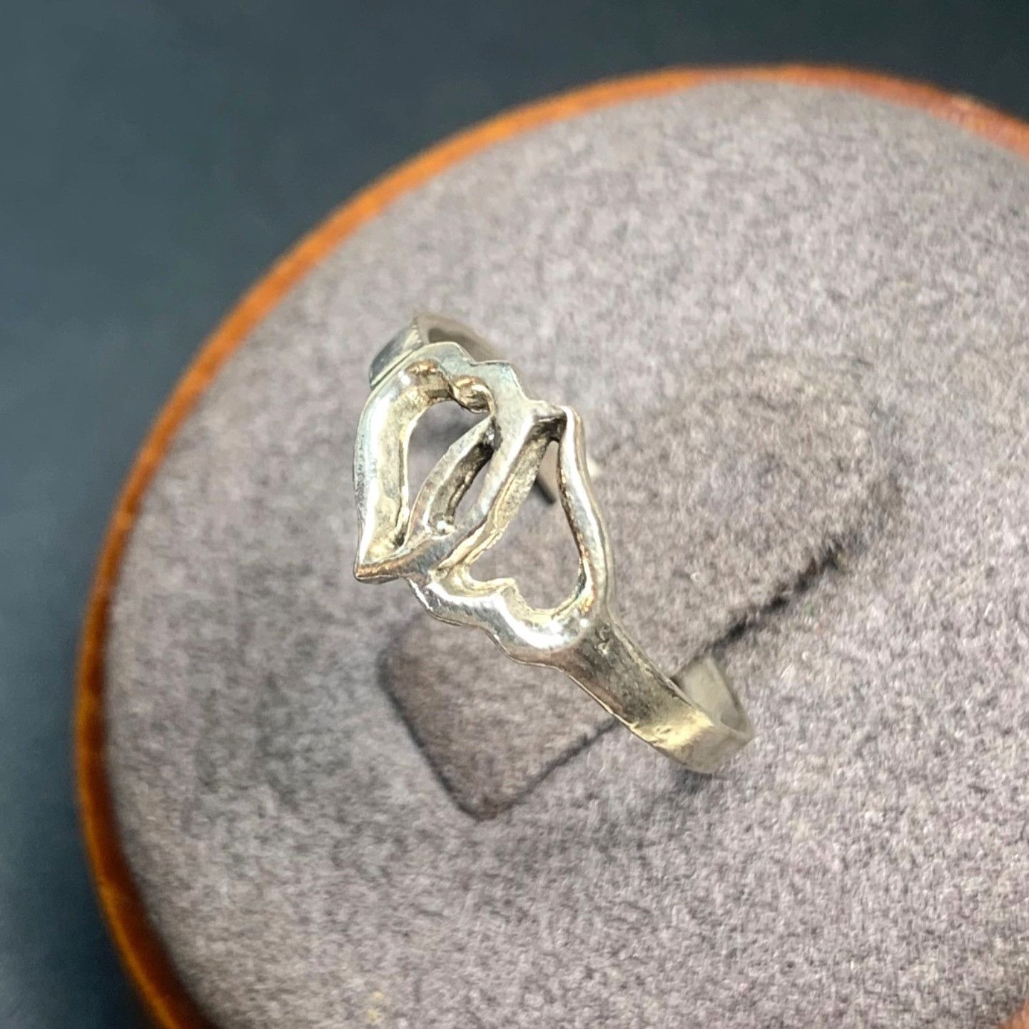 Vintage VTG Sterling Silver 925 Double Interlocking Heart Ring 7mm W Size ONE SIZE - 2 Thumbnail
