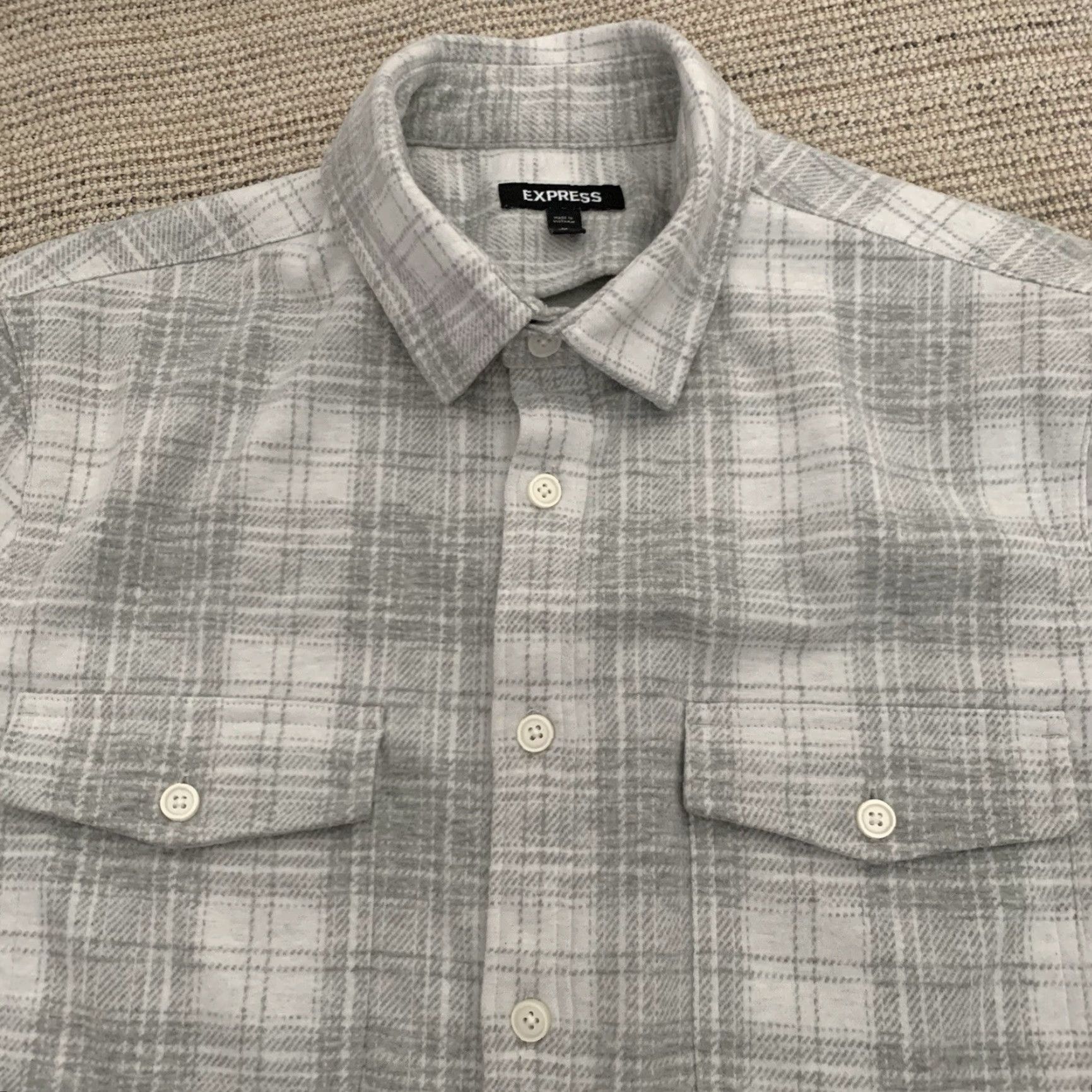 Express Express Flannel Shirt Mens Medium Gray Plaid Button Up Long Sleeve Heavy Blend Size US M / EU 48-50 / 2 - 3 Thumbnail