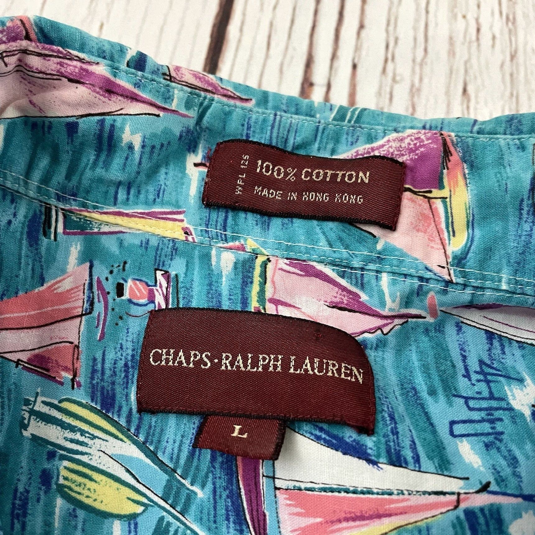 Chaps VINTAGE Chaps Ralph Lauren Short Sleeve Sailboat Button Front Top Mens L Blue Shirt Button-Up SS Sailboat Theme 90s Size US L / EU 52-54 / 3 - 2 Thumbnail