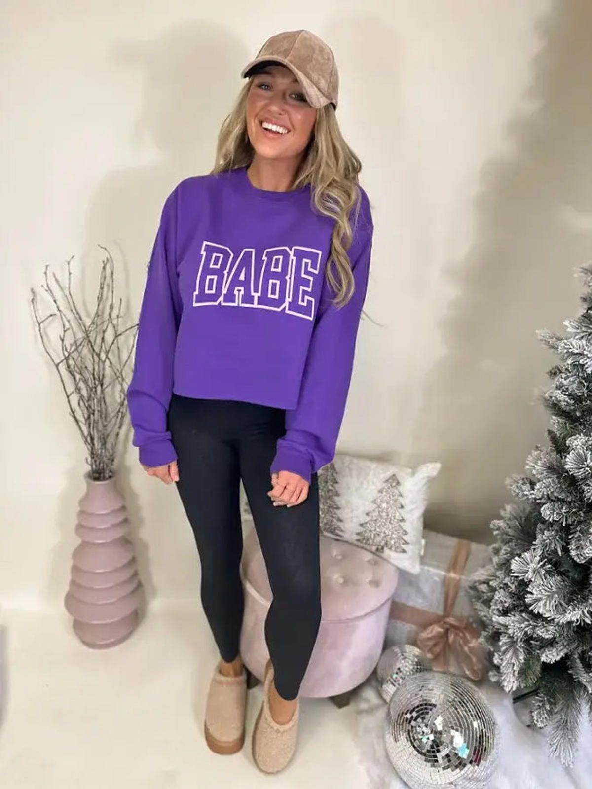 Bad Birdie Babe Purple Cropped Puff Graphic Crewneck Size S / US 4 / IT 40 - 3 Thumbnail