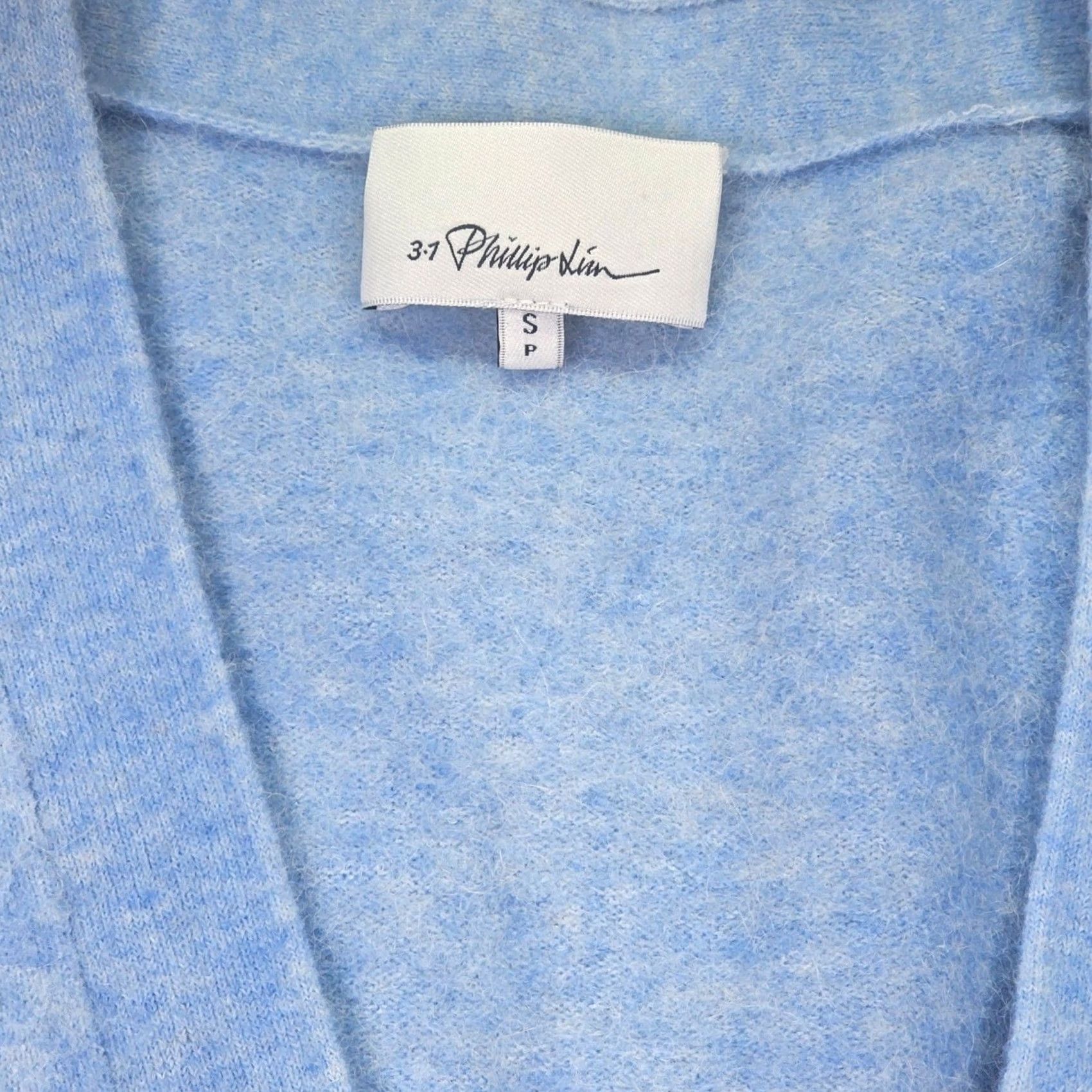 3.1 Phillip Lim Cardigan Sweater Small Blue Wool Alpaca Blend V-Neck Split Cuff Womens in Silver, Women's — image 2 of 6