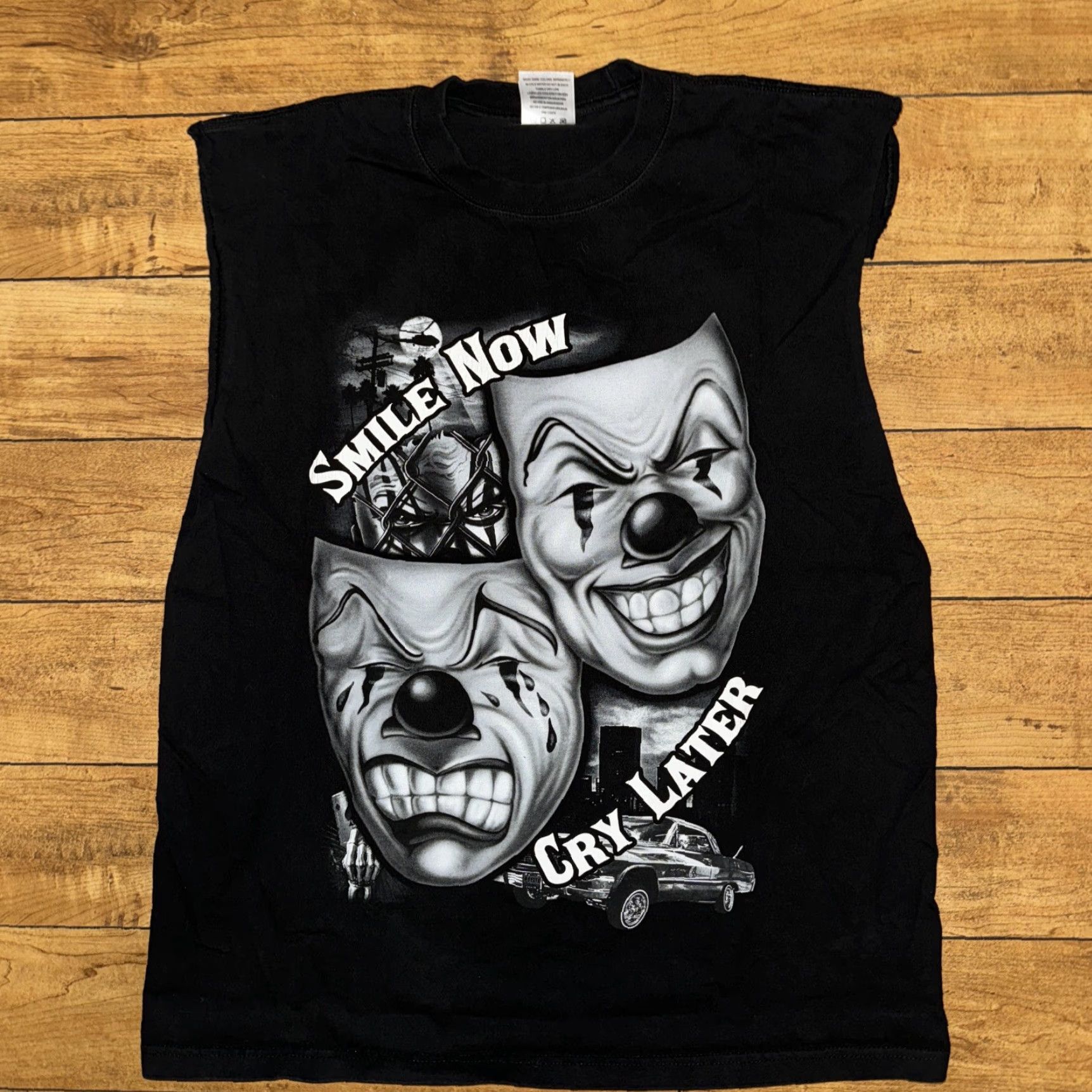 Vintage VINTAGE Now T-Shirt XL Black Smile Now Cry Later Chopped Mens Size US XL / EU 56 / 4 - 2 Thumbnail