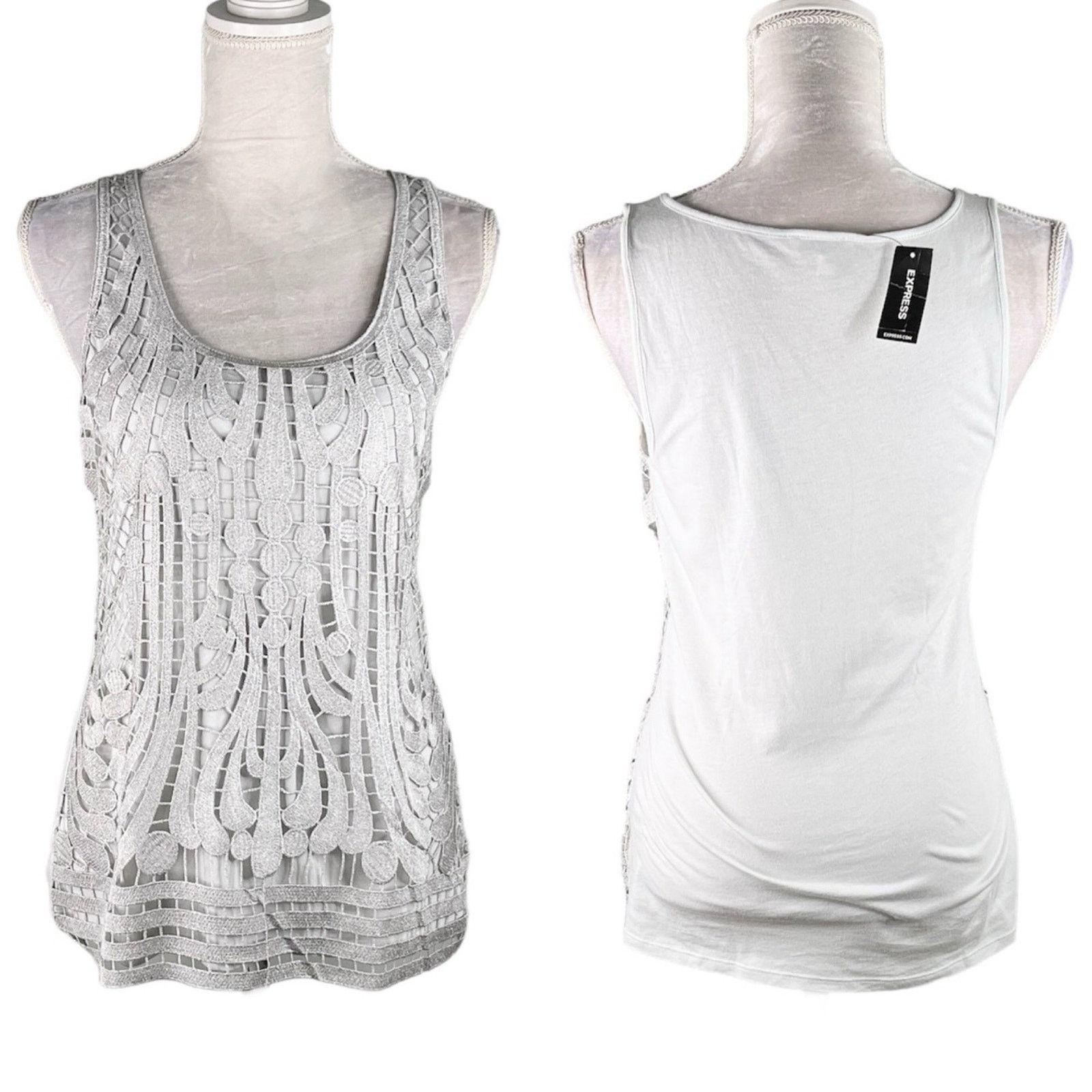 Express Express Womens Top Tank Blouse Crochet Gray Silver M New Size M / US 6-8 / IT 42-44 - 1 Thumbnail