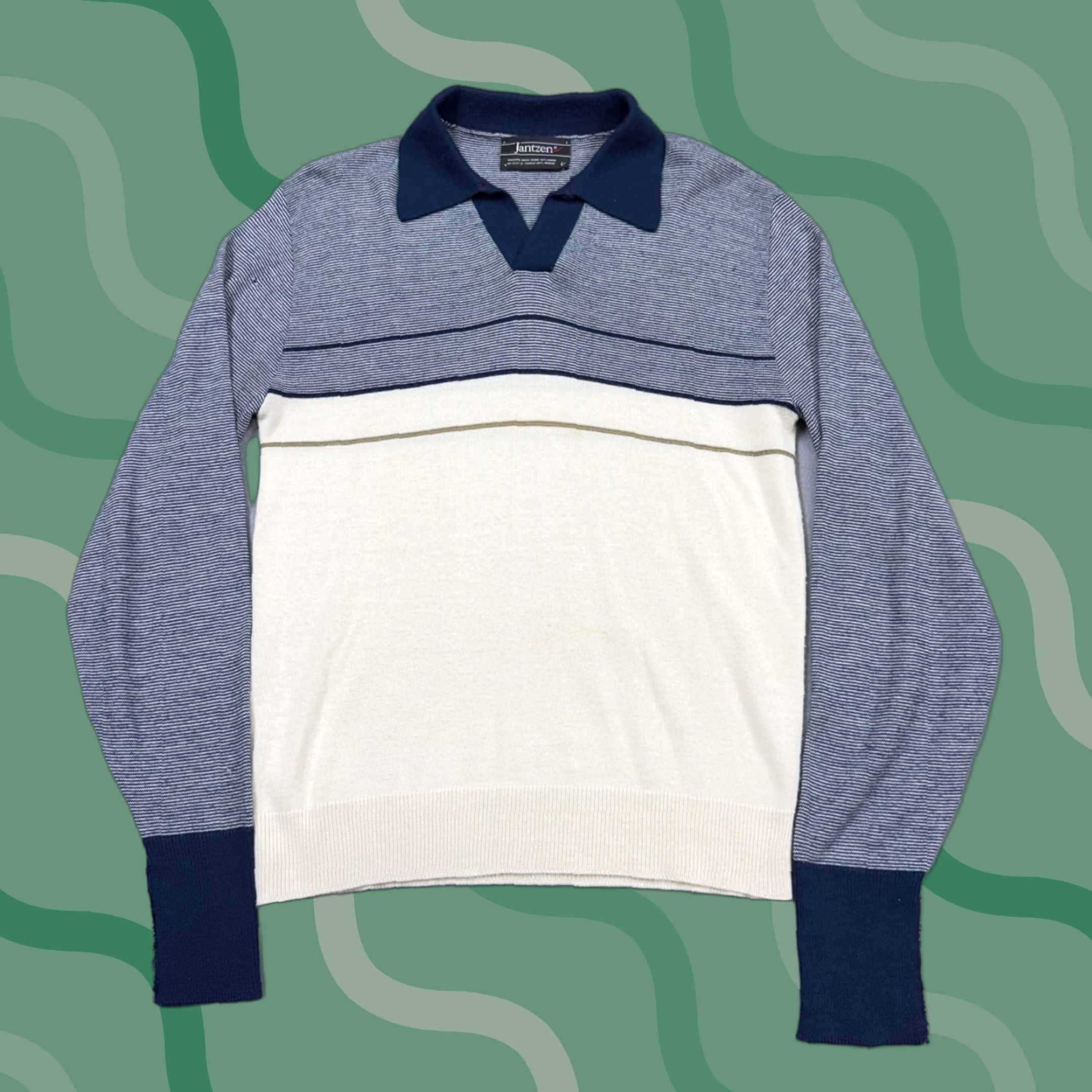Jantzen VINTAGE Jantzen Sweater Mens M Blue Stripe Collared Knit Pullover Casual Size US M / EU 48-50 / 2 - 1 Thumbnail