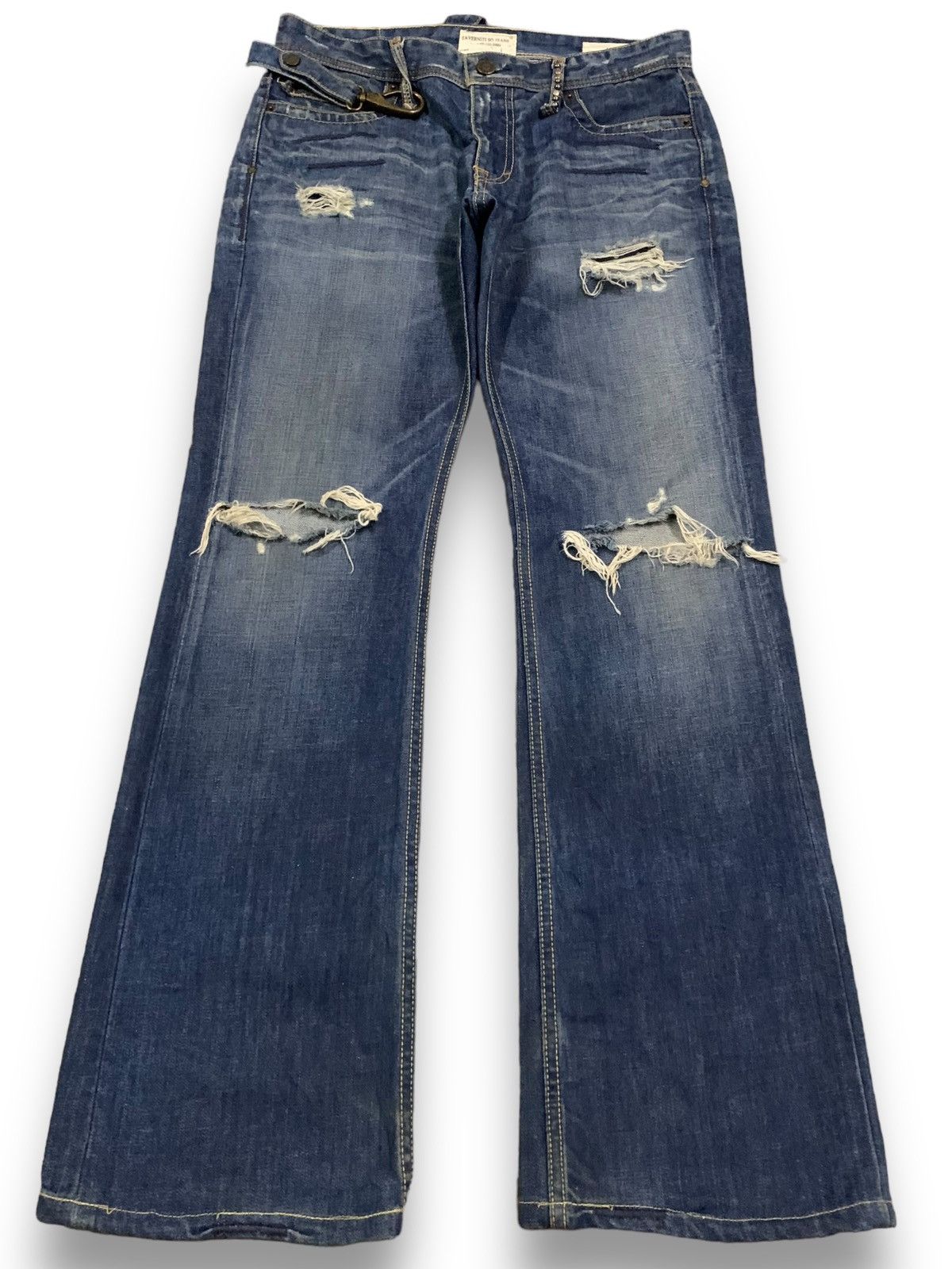 Tornado Mart Vintage Jimmy Taverniti Studded Flare Distress Grunge Jeans Size US 31 - 1 Thumbnail