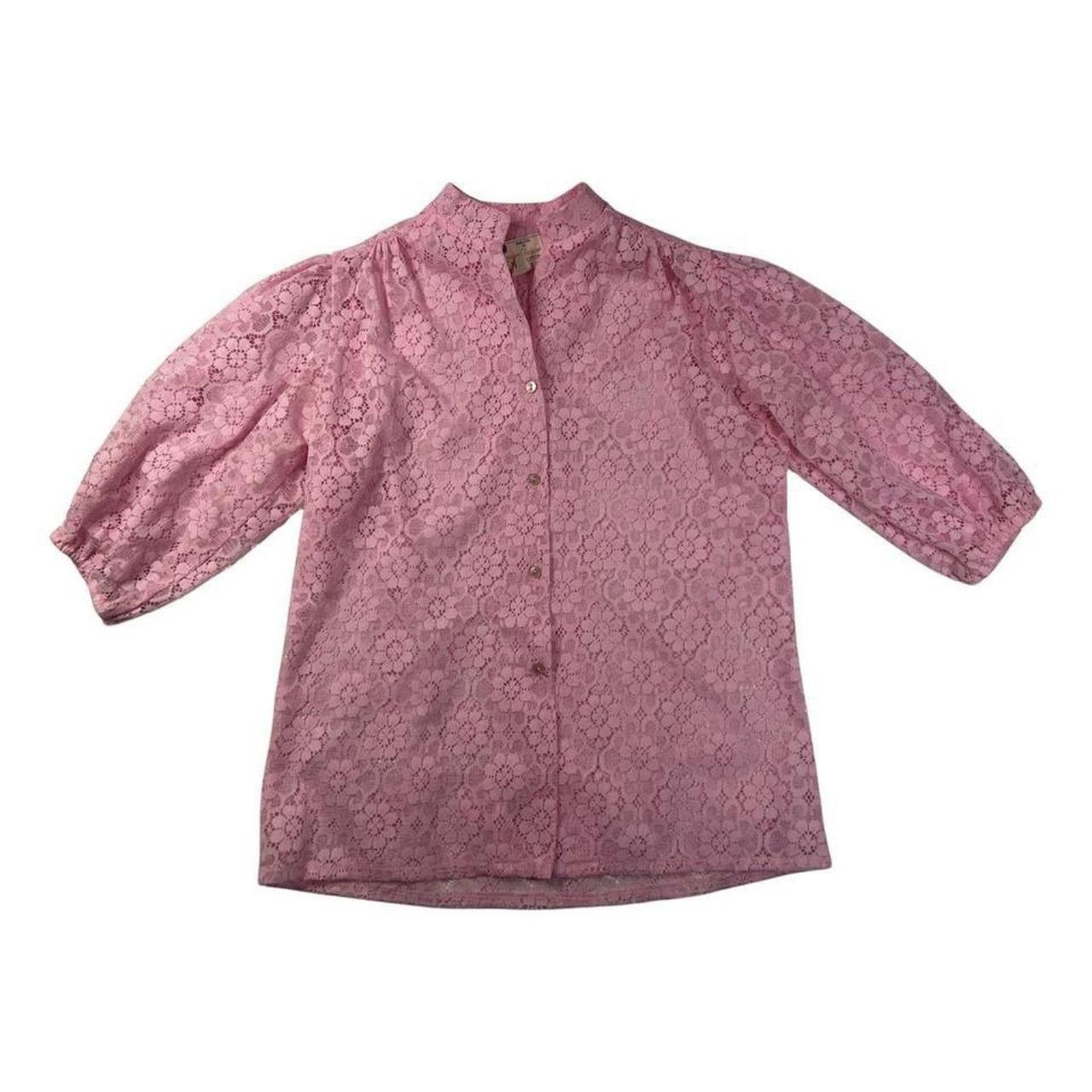 Vintage 70s vintage prairie skirt blouse set sz M pink puff sleeve Size 32" / US 10 / IT 46 - 6 Thumbnail