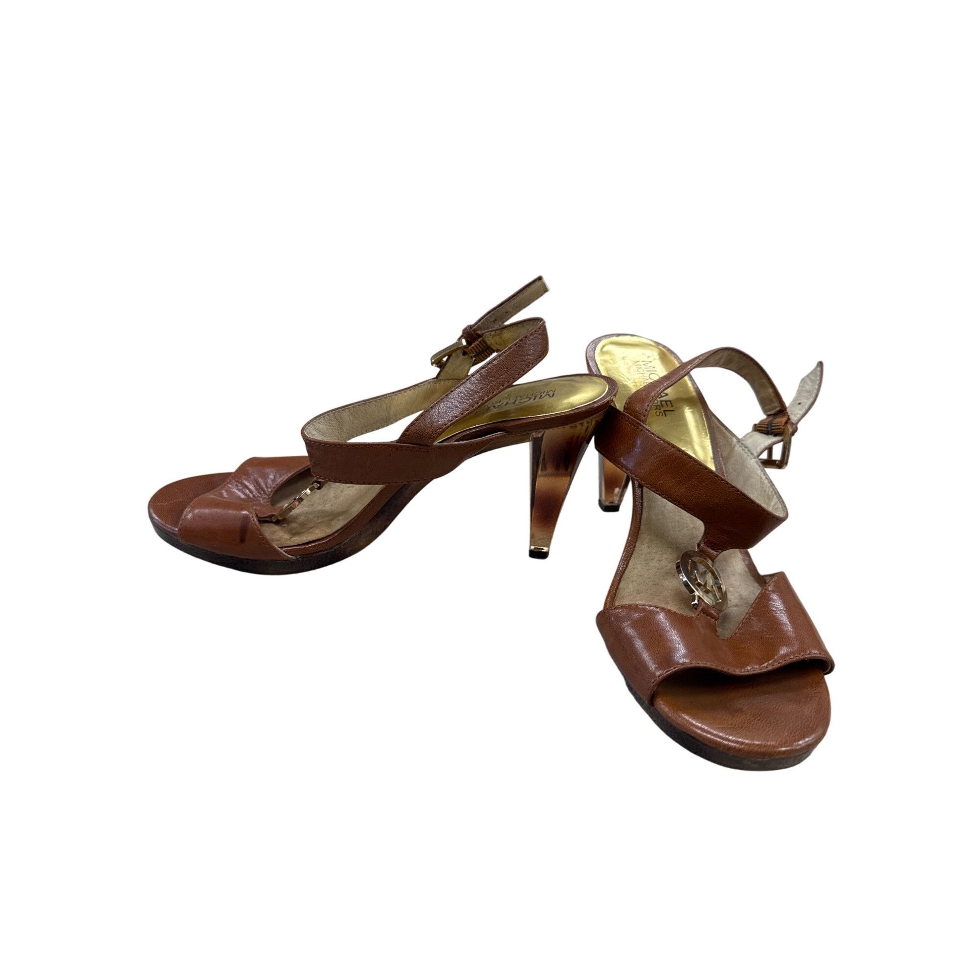 Michael Kors Michael Kors Womens Brown Leather Open Toe 4" Heels 8.5M SKU Size US 8.5 / IT 38.5 - 2 Thumbnail