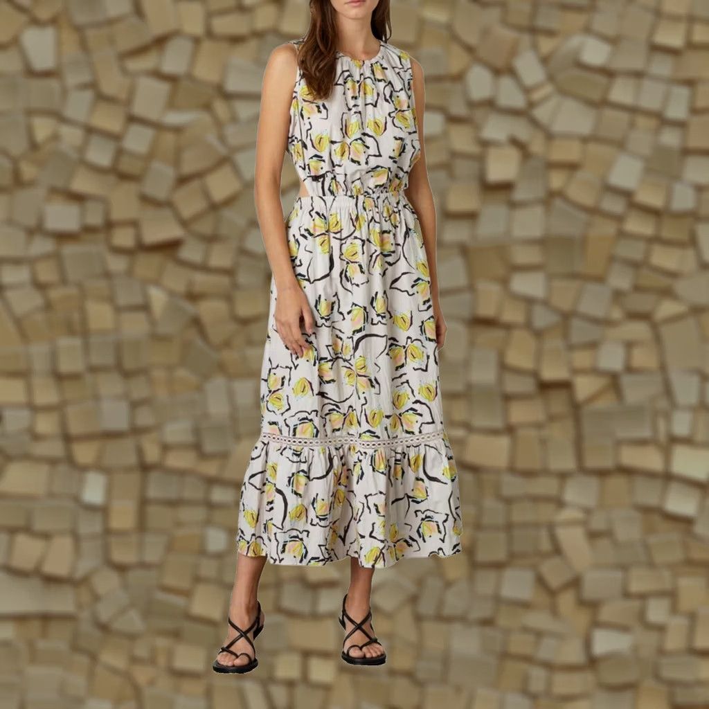 Velvet Velvet by Graham & Spencer Womens Dress Medium Kamilla Cut Out Midi Lilypad Floral Sleeveless Round Neck Size M / US 6-8 / IT 42-44 - 1 Thumbnail