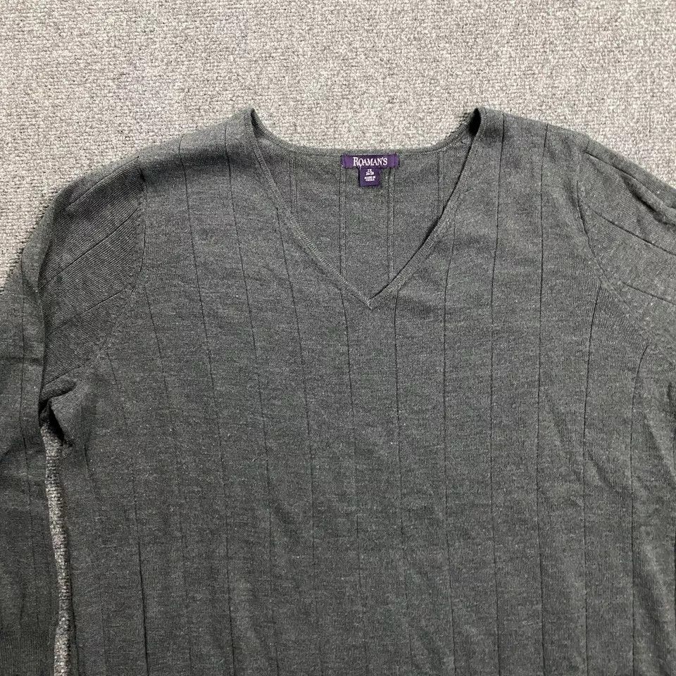 Other Roaman's Sweater Women's 2X 26/28 Gray V-Neck Pullover Size ONE SIZE - 2 Thumbnail