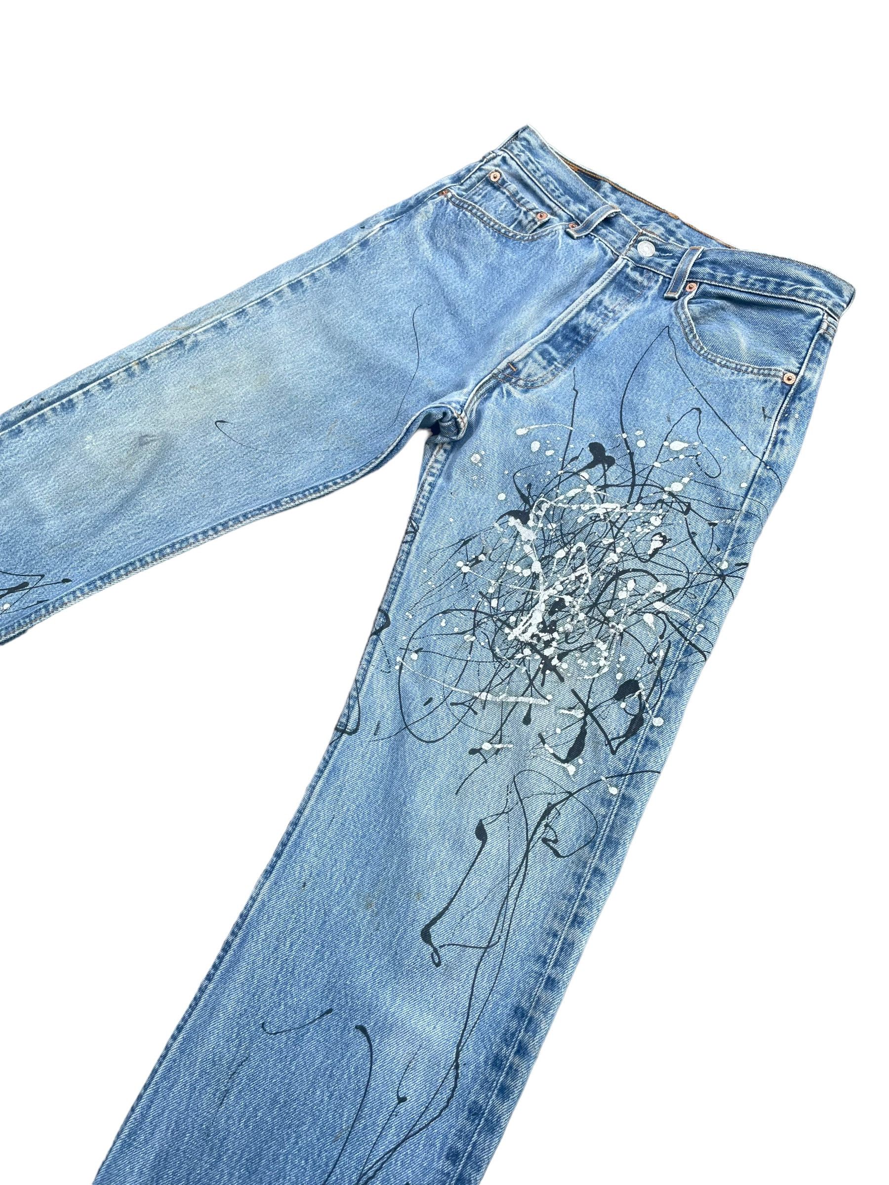 Levi's Vintage 1999 Levis 501 e Usa Art Paint Design Size US 30 / EU 46 - 2 Thumbnail