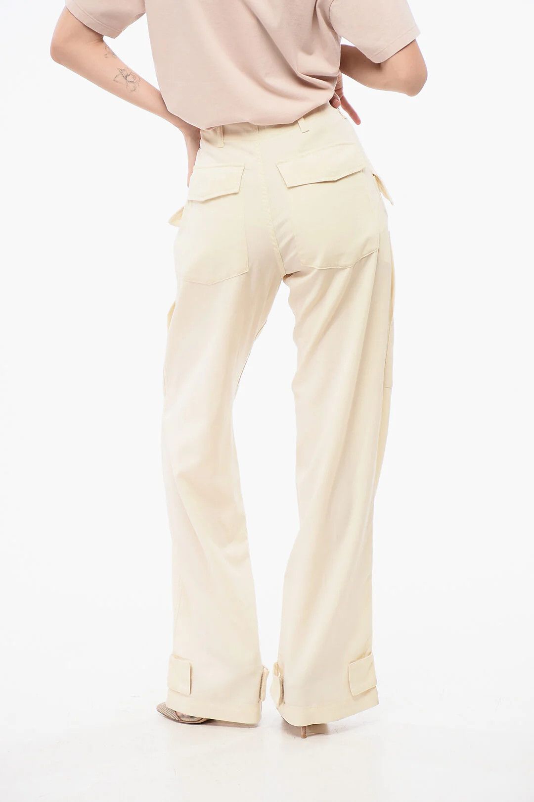 Etro og1mm0326 Virgin Wool Wide-Leg Pant in Beige Size 26" / US 2 / IT 38 - 2 Thumbnail