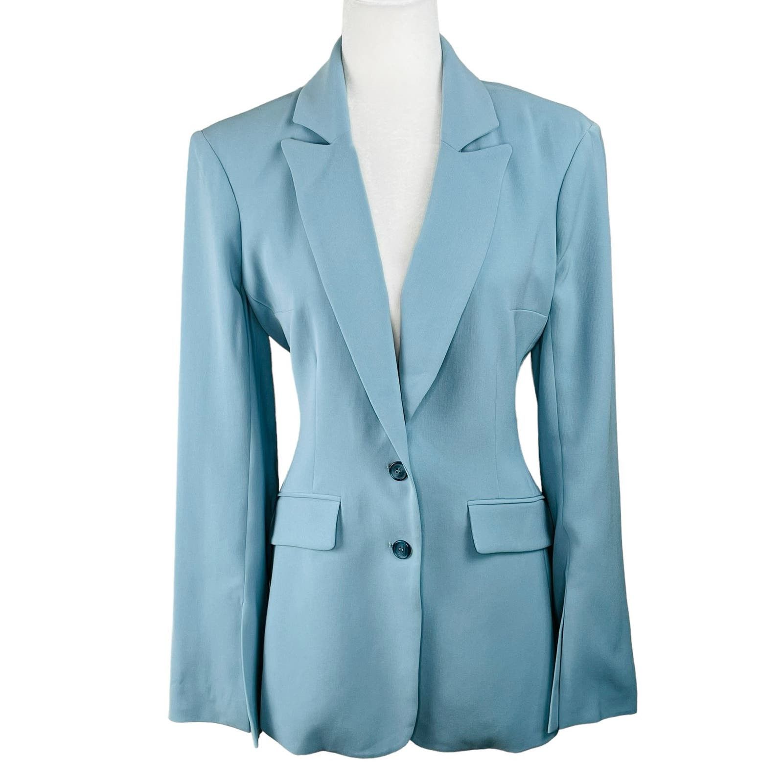 image of Cinq A Sept Light Blue Split Sleeve Peak Lapel Blazer M/l, Women's (Size Large)