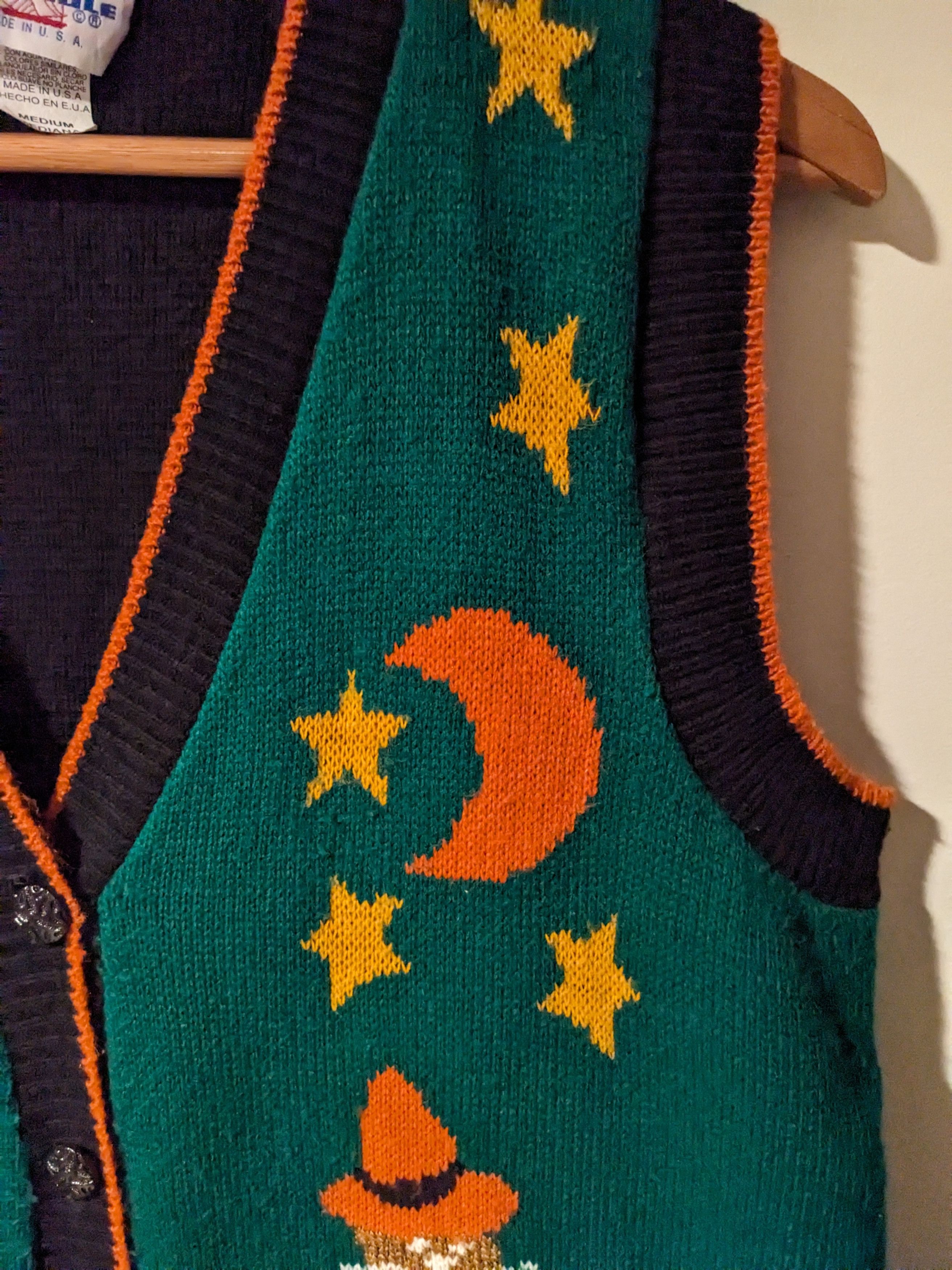 Expert Horror × Vintage Vintage 90s Halloween Bear Black Medium Knitted Vest Size US M / EU 48-50 / 2 - 5 Thumbnail