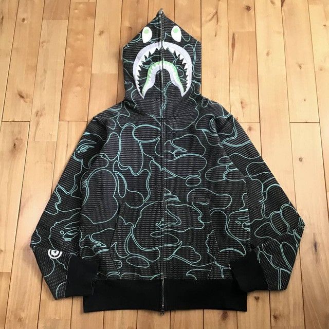 Bape 💫Glow in the dark💫 BAPE TEXT CODE CAMO Shark full zip hoodie Size US M / EU 48-50 / 2 - 2 Thumbnail