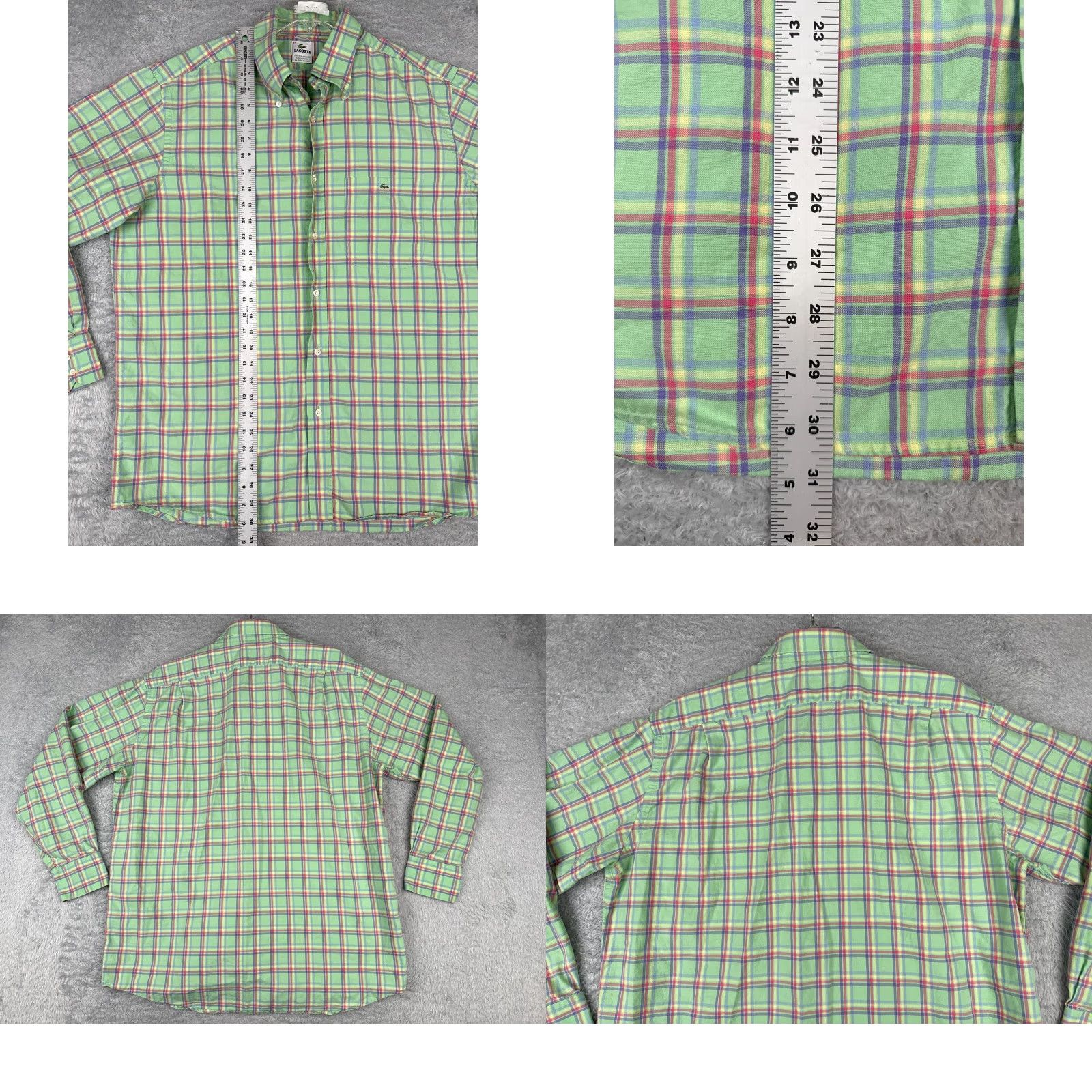 Lacoste Lacoste Shirt Mens 44 Green Plaid Button Up Long Sleeve Cotton Knit Pocket Croc Size US XXL / EU 58 / 5 - 9 Thumbnail