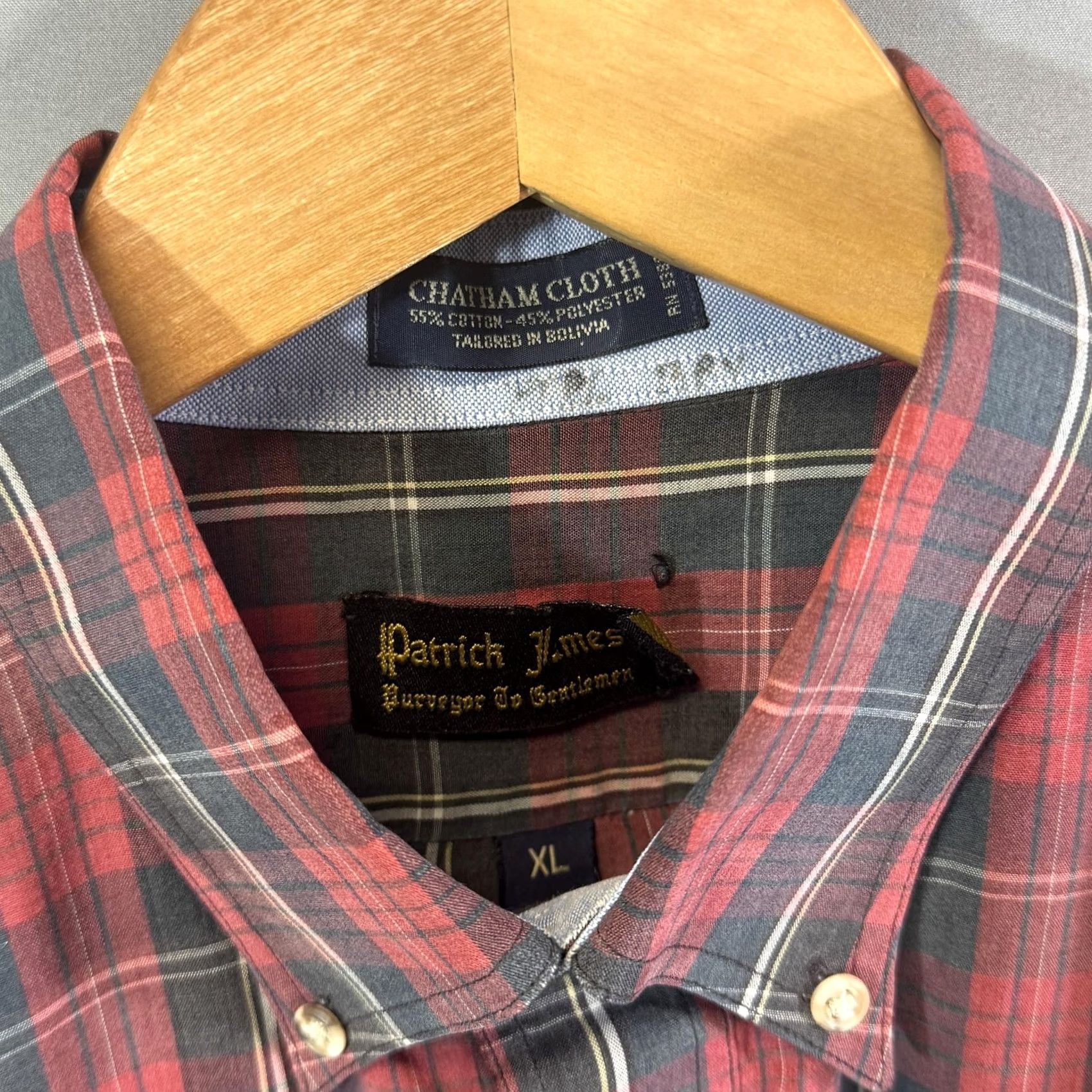 CLOT Patrick James Shirt Mens XL Plaid Chatham Cloth Button Down Long Sleeve Casual Red Black Cotton Polyester Button-Up Shirt Size US XL / EU 56 / 4 - 3 Thumbnail
