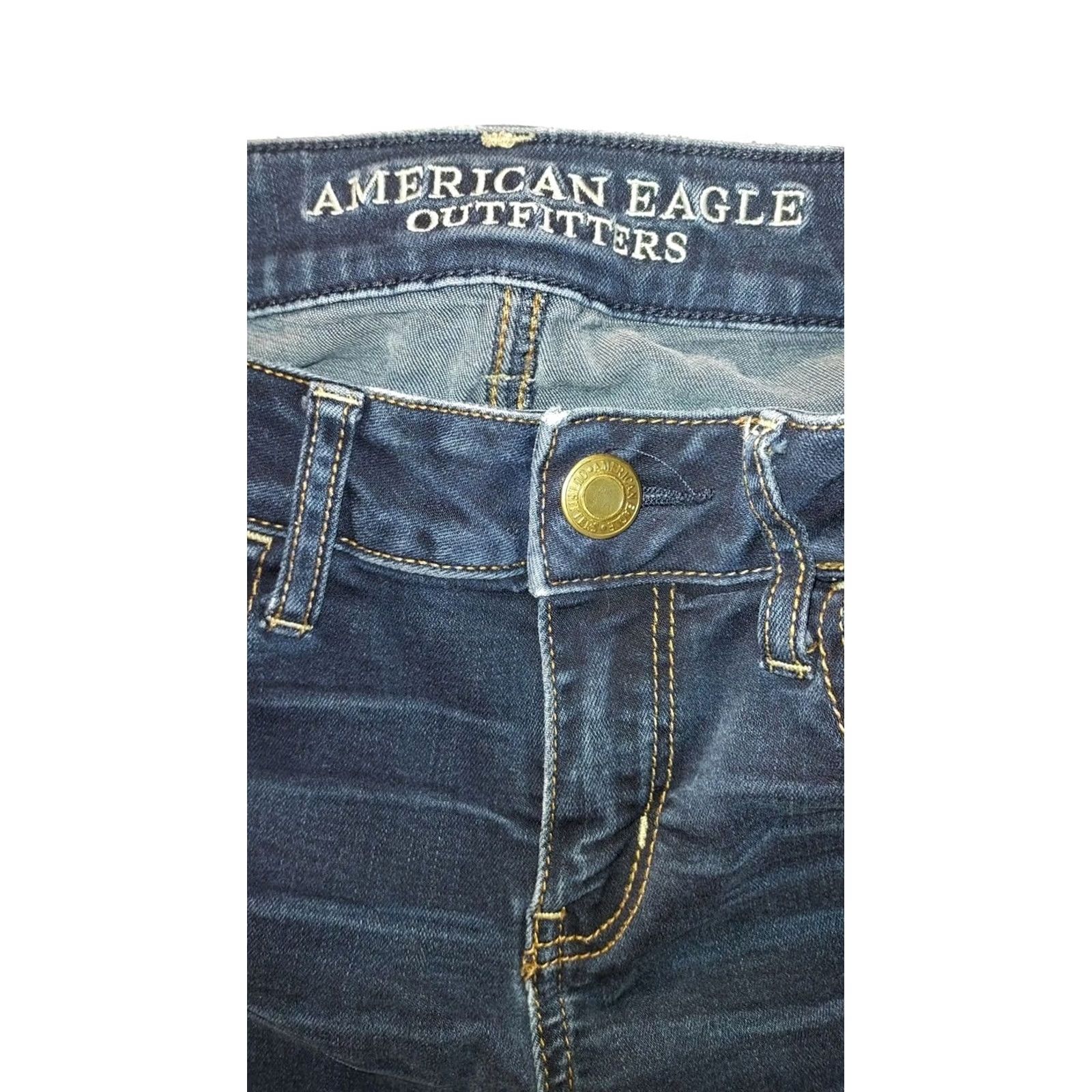 American Eagle Outfitters VINTAGE American Eagle Womens Skinny Jeans Size 4 Super Stretch Dark Wash (Note: Vintage tag present in data) Size 27" / US 4 / IT 40 - 3 Thumbnail