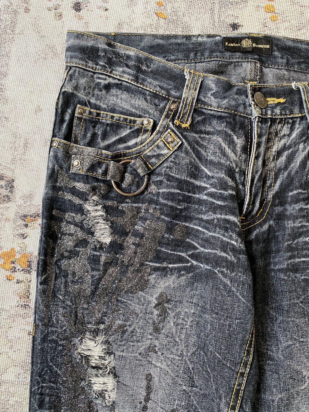 Japanese Brand Lowbox Premium Claws Mark Honey Comb Distressed Flare Denim Size US 32 / EU 48 - 10 Thumbnail