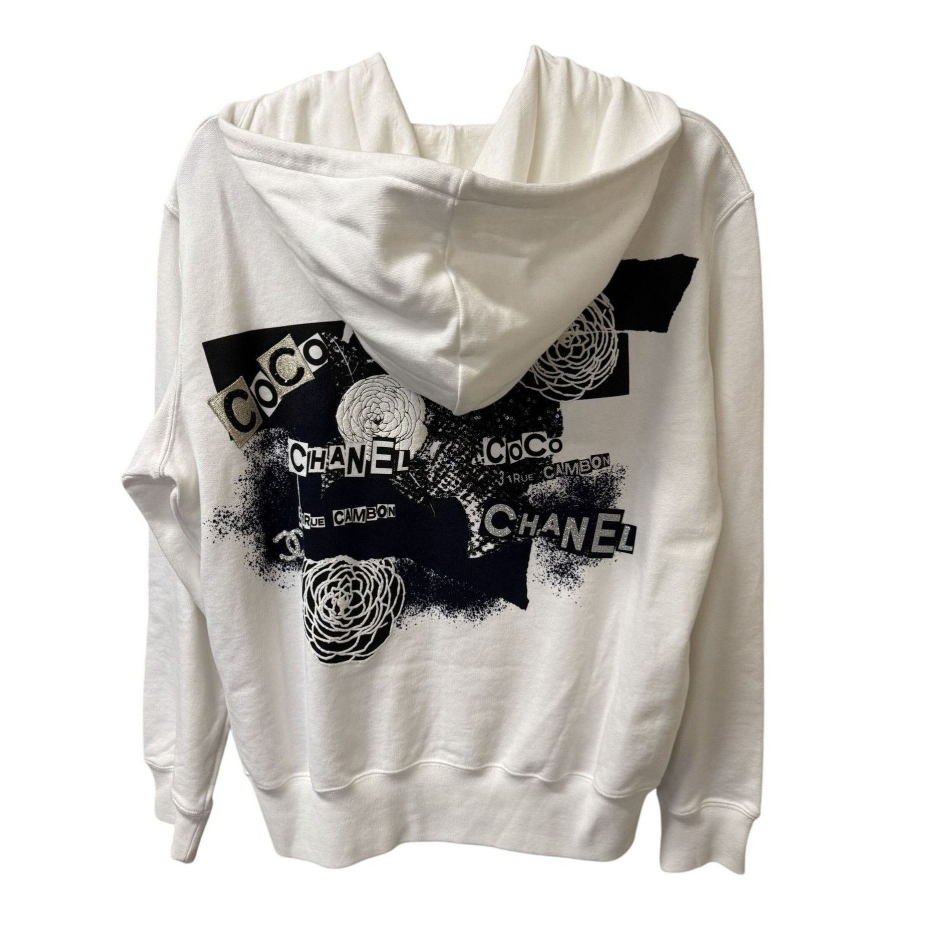 Chanel Chanel White Zip-Up Hoodie With Black Graphic Back Design