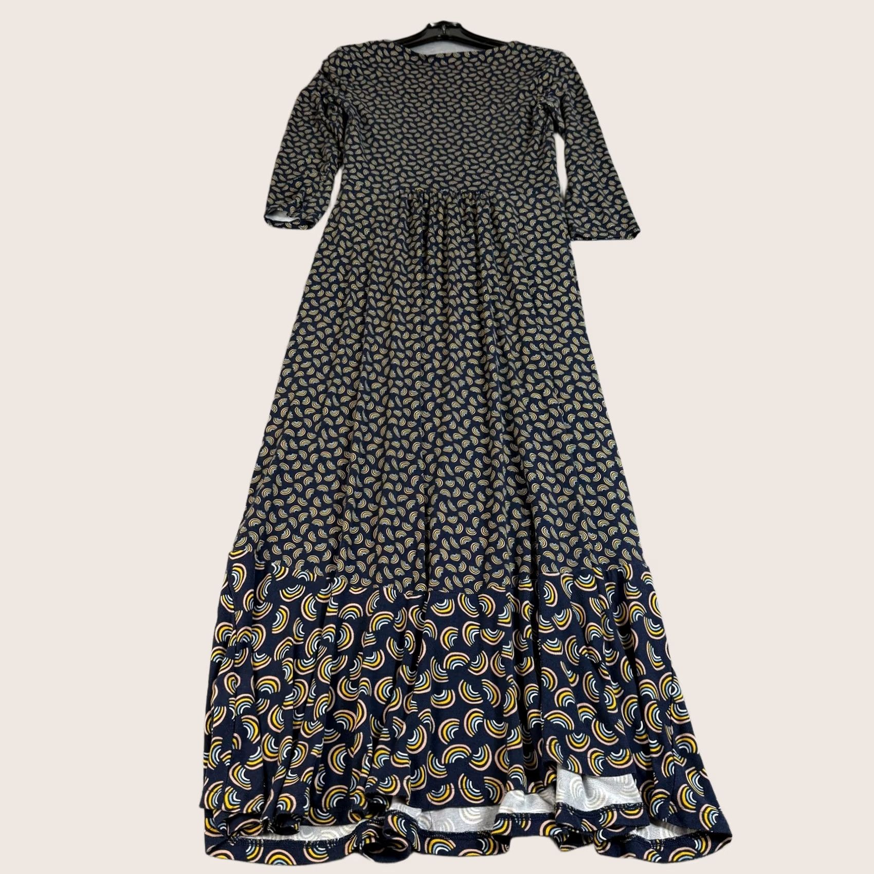 Boden Boden Dress Womens 4R UK 8 Blue Rainbow Maxi 3/4 Sleeve Fit Flare Geometric Navy Round Neck Casual Womens Size S / US 4 / IT 40 - 1 Thumbnail