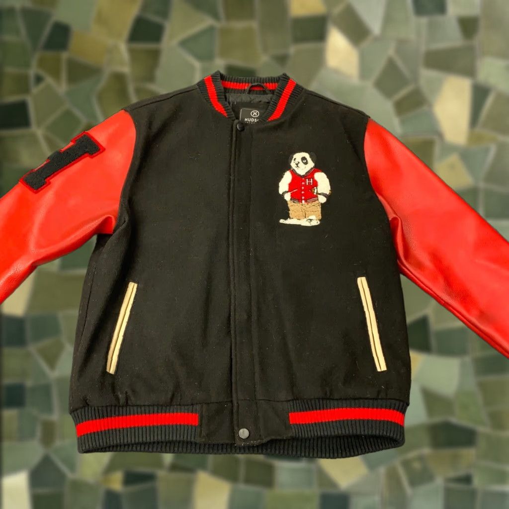 Hudson Hudson Varsity Jacket Mens XL Black Panda 90s College Designer Hip Hop Sports Embroidered Pockets Zip Short Coat/Outerwear Size US XL / EU 56 / 4 - 1 Thumbnail