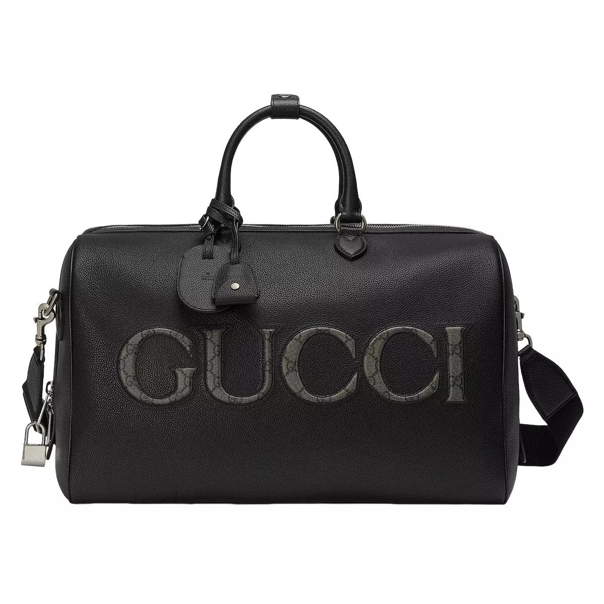 Gucci GUCCI Black Leather GG Trim Medium Duffle Bag Size ONE SIZE - 1 Thumbnail