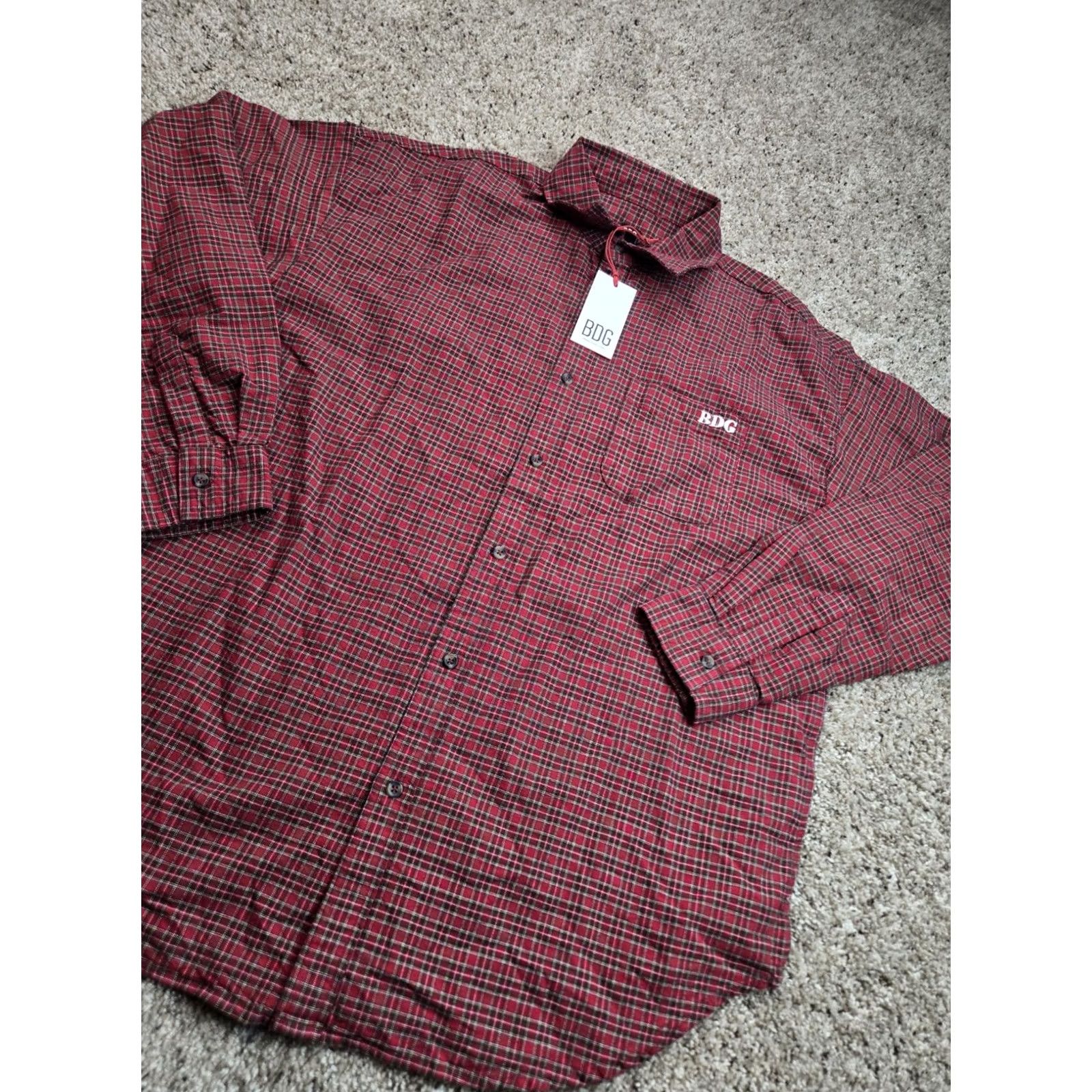 Bdg BDG Shirt Mens Medium Red Heritage Check Oversized Button Up Size US M / EU 48-50 / 2 - 2 Thumbnail