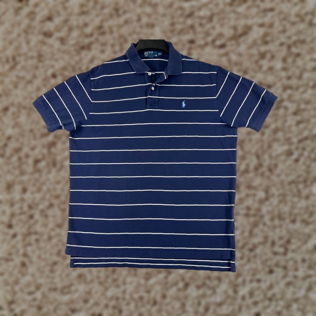 Ralph Lauren VINTAGE Ralph Lauren Polo Shirt Men 2XL Blue Stripe 100% Cotton Knit Polo Shirt Mens Regular Blue Stripe 2XL Size US XXL / EU 58 / 5 - 1 Thumbnail