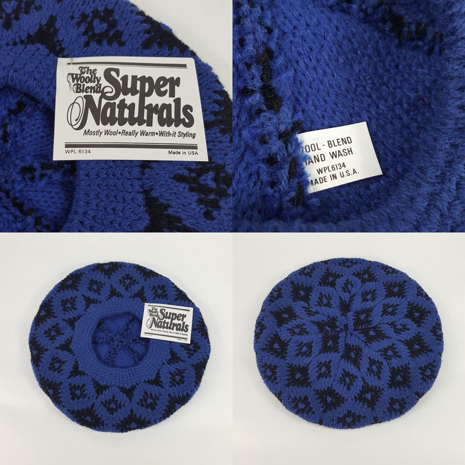 Vintage VINTAGE Vintage 80s Knit Wool Blue Diamond French Beret Warm Winter Hat Womens One Size Size ONE SIZE - 8 Thumbnail