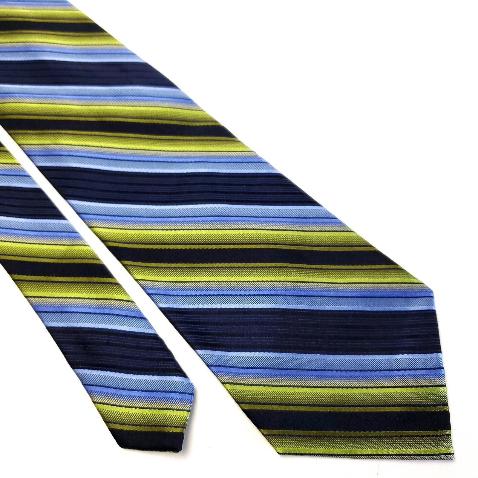 Vintage Martin Wong Blue Green Striped Woven Wide Silk Tie Size ONE SIZE - 1 Thumbnail