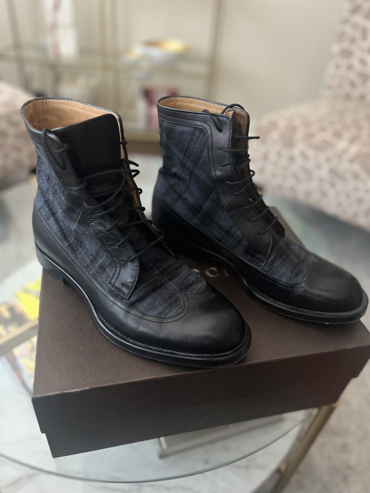 Gucci Men's Tartan Leather Boots