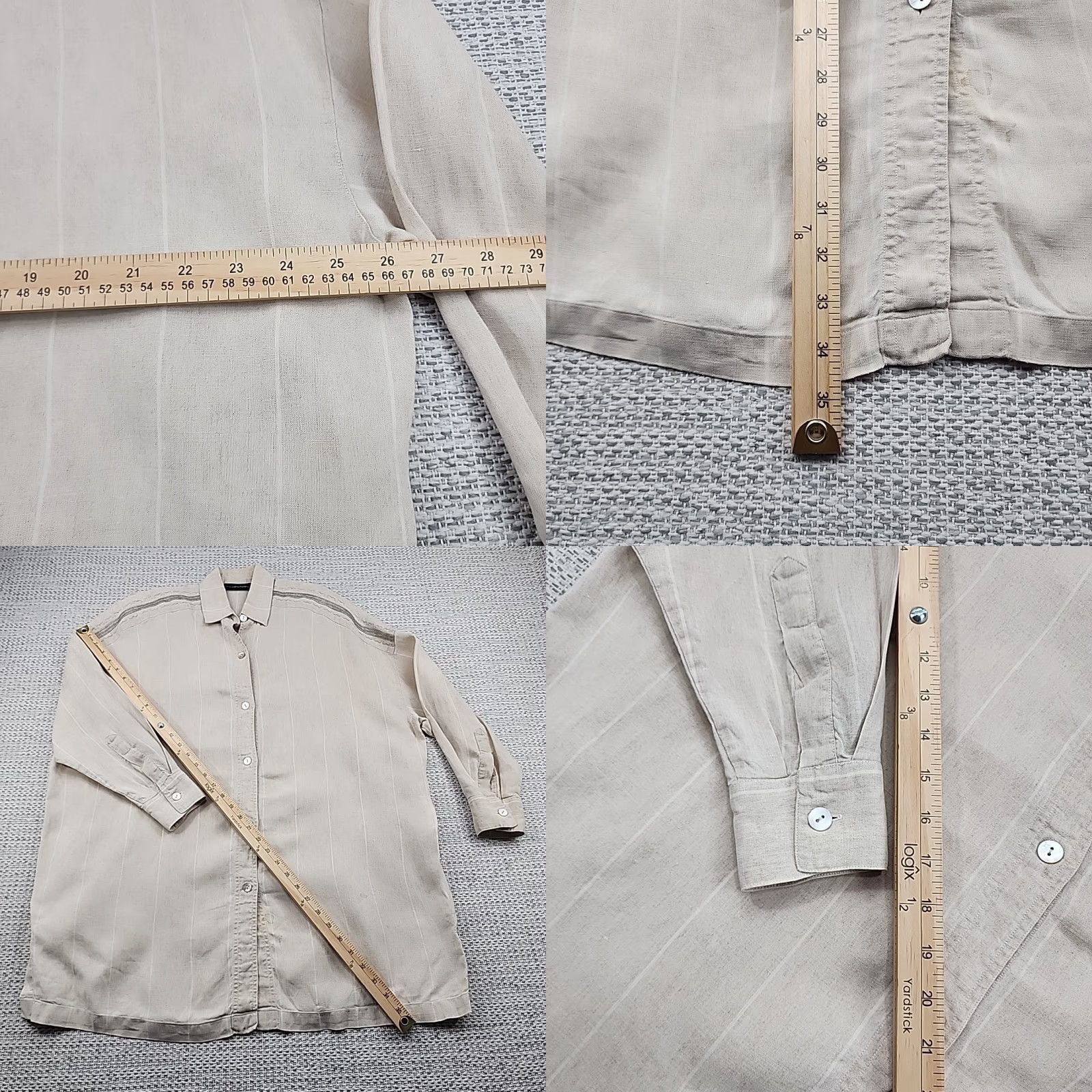 Ellen Tracy Linda Allard Ellen Tracy Blouse Jacket M 100% Linen Button Up Shoulder Pads Beige Long Sleeve Collared 18 Women Vintage: No Size XXL / US 16-18 / IT 52-54 - 9 Thumbnail