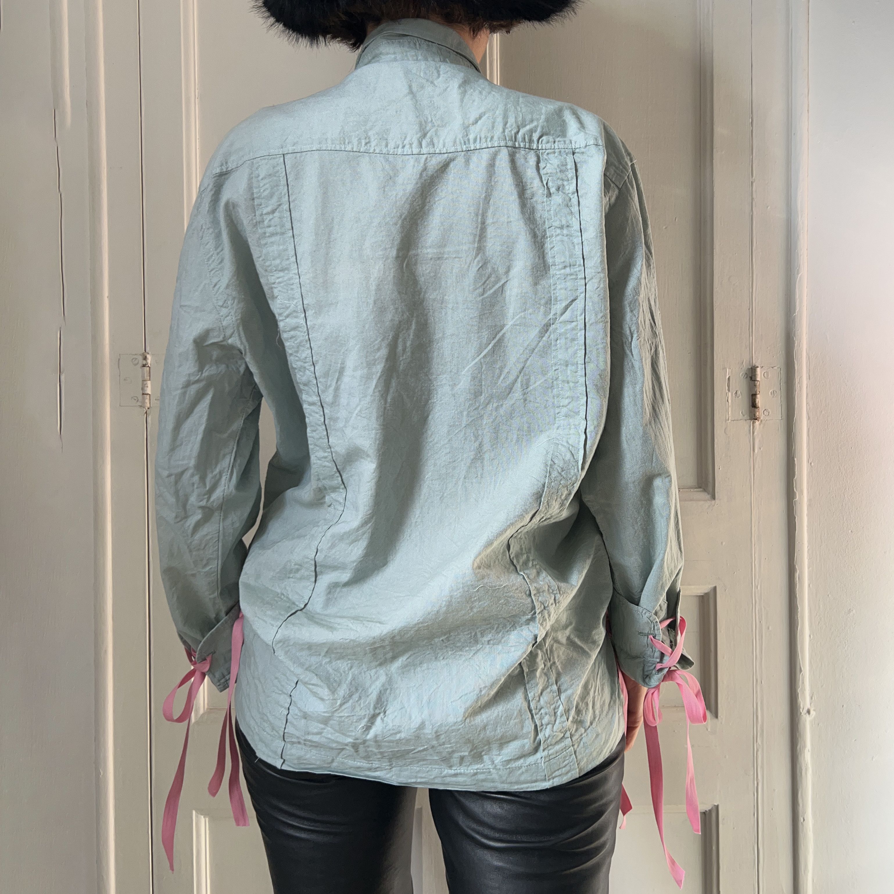 Custommade Reworked Vintage Ruffle Gren Shirt with Tied Cuffs Size XL / US 12-14 / IT 48-50 - 2 Thumbnail